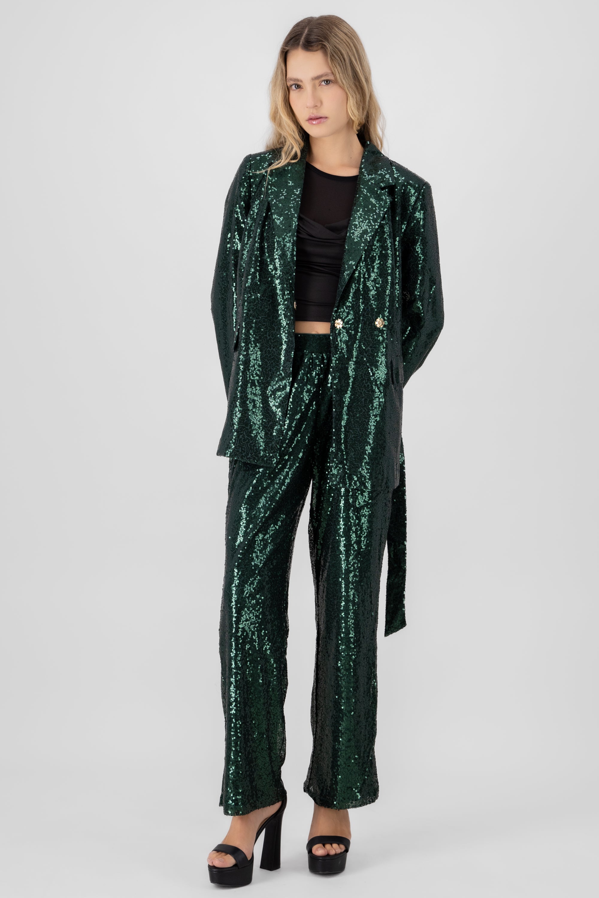 Sequin Flowy Pants GREEN