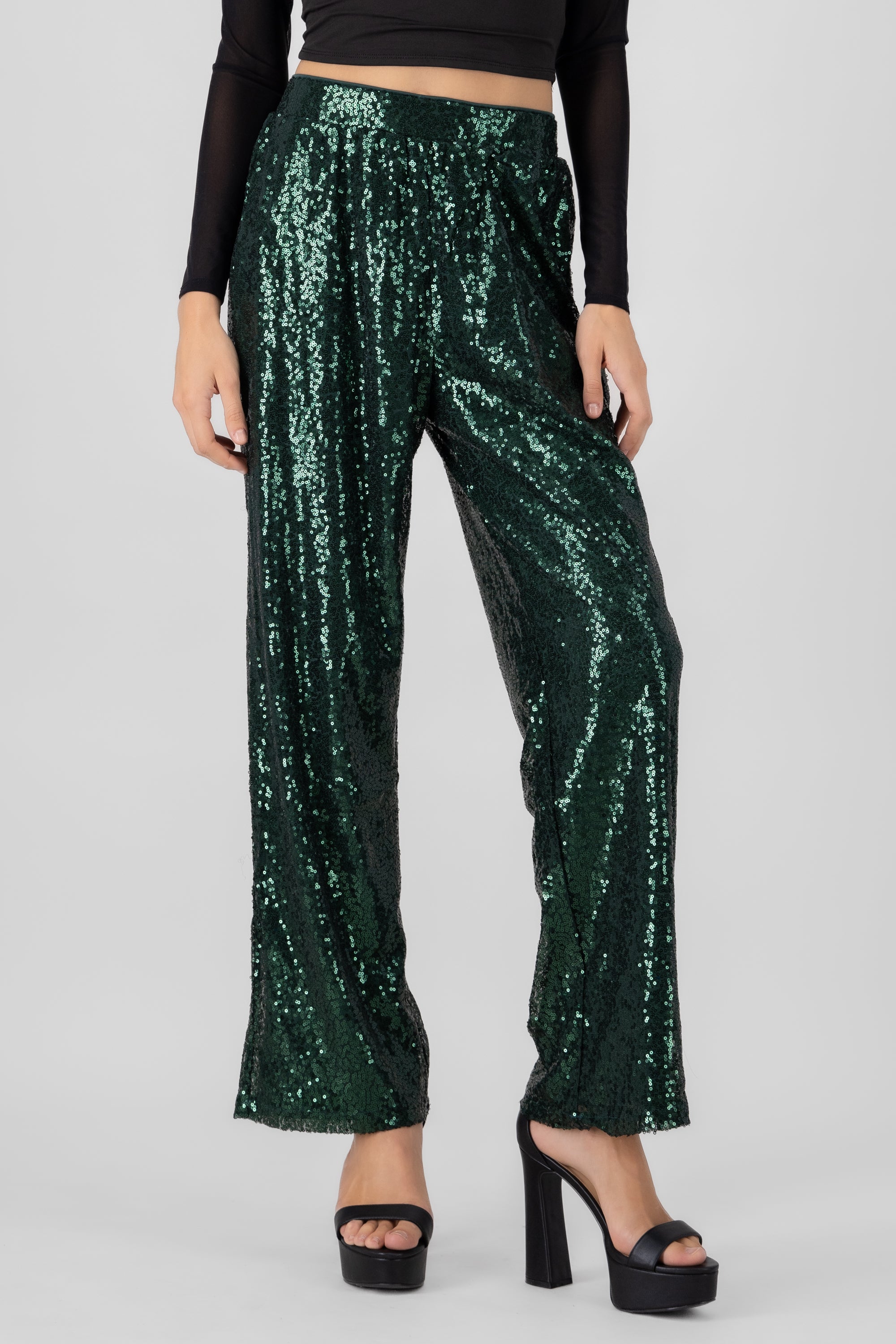 Sequin Flowy Pants GREEN