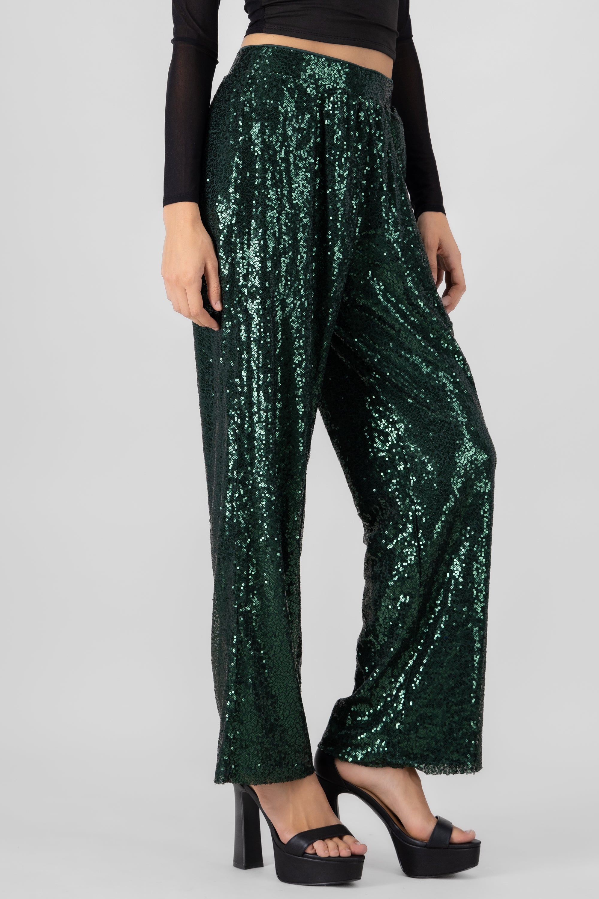 Sequin Flowy Pants GREEN