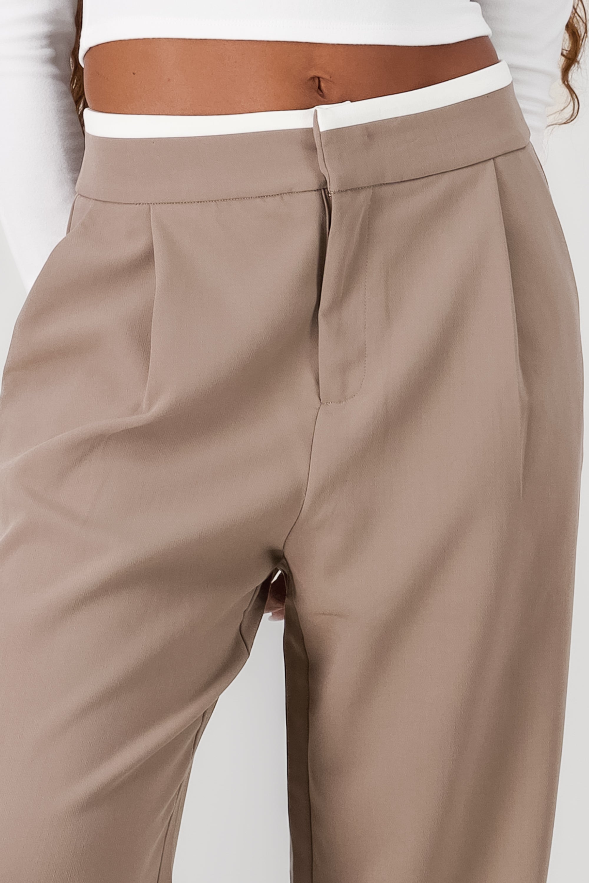 Contrasting Waistband Detail Pants BEIGE