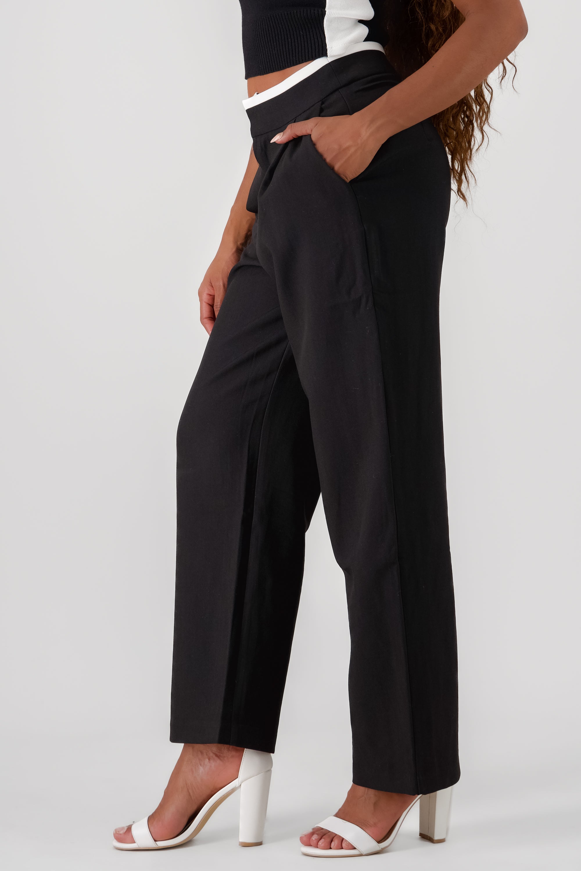 Contrasting Waistband Detail Pants BLACK