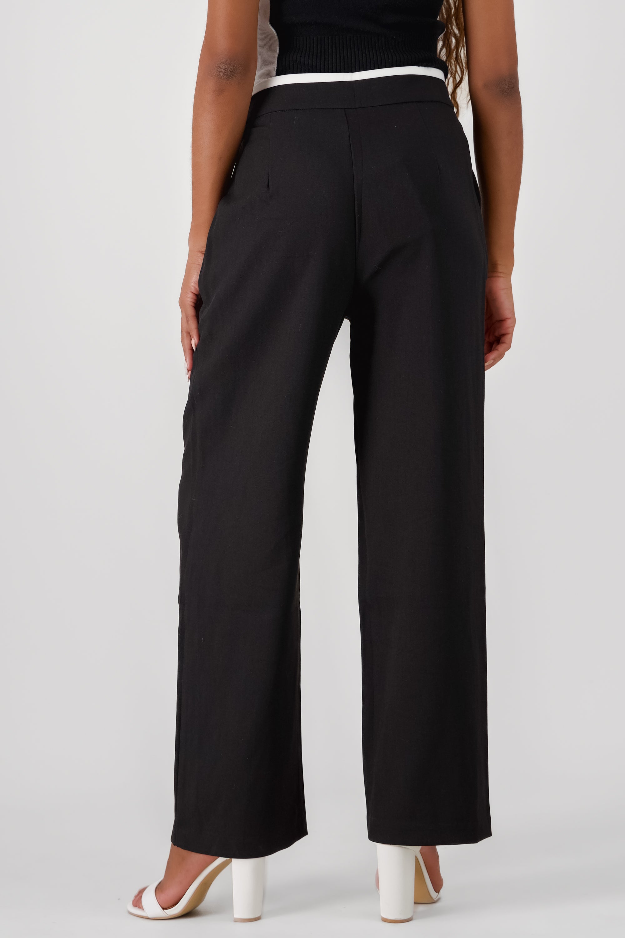 Contrasting Waistband Detail Pants BLACK