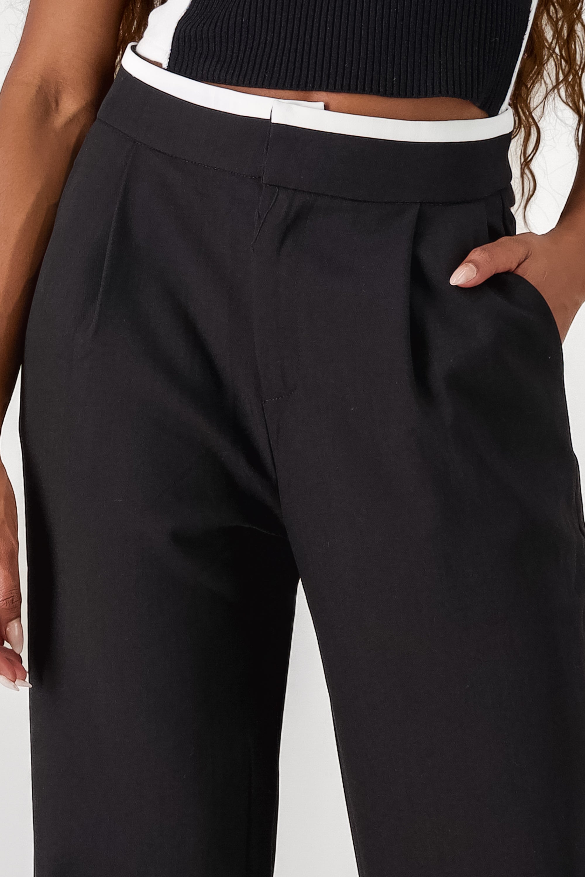 Contrasting Waistband Detail Pants BLACK