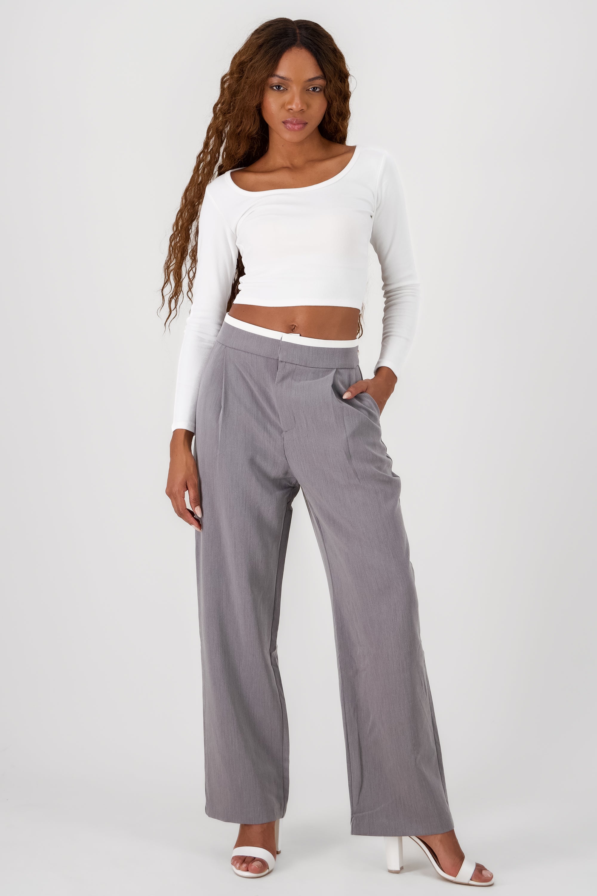 Contrasting Waistband Detail Pants GRAY