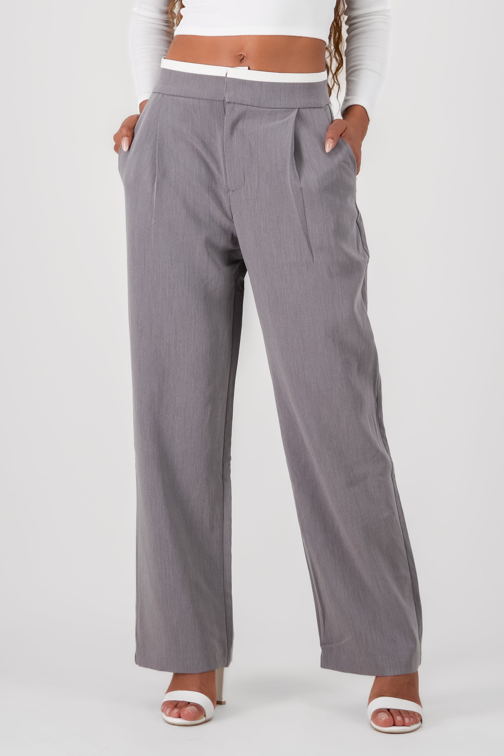 Contrasting Waistband Detail Pants GRAY