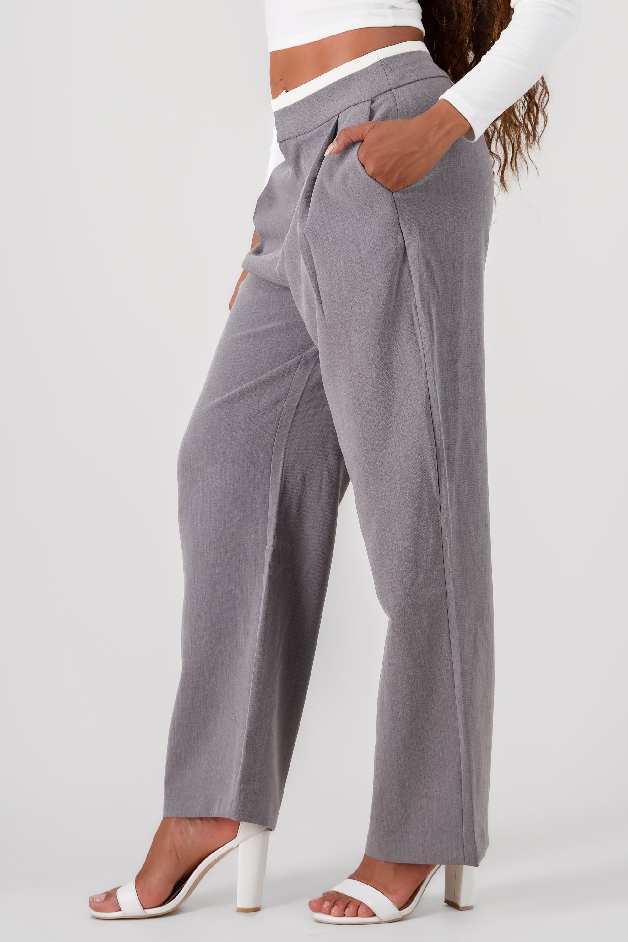 Contrasting Waistband Detail Pants GRAY