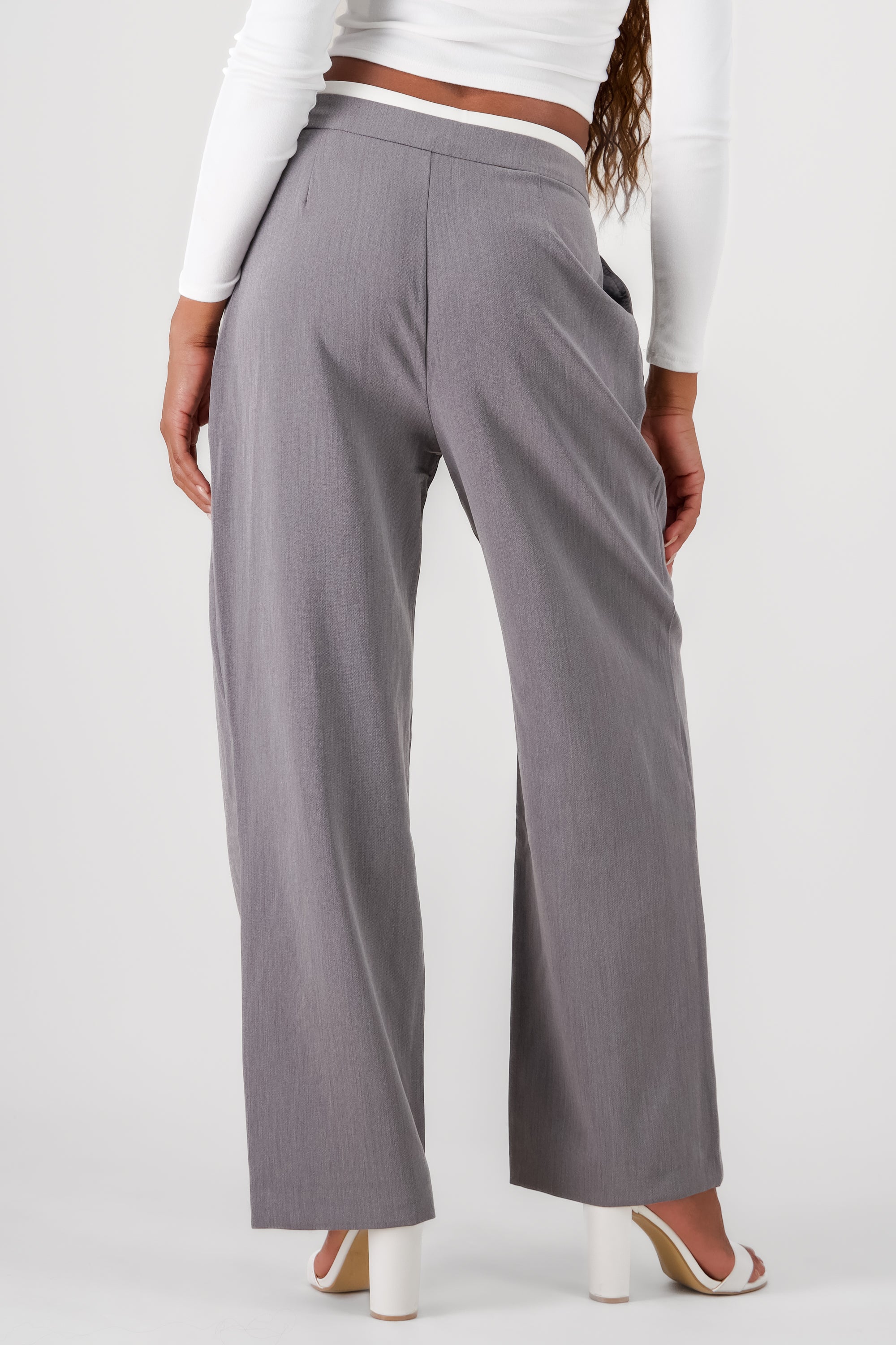 Contrasting Waistband Detail Pants GRAY