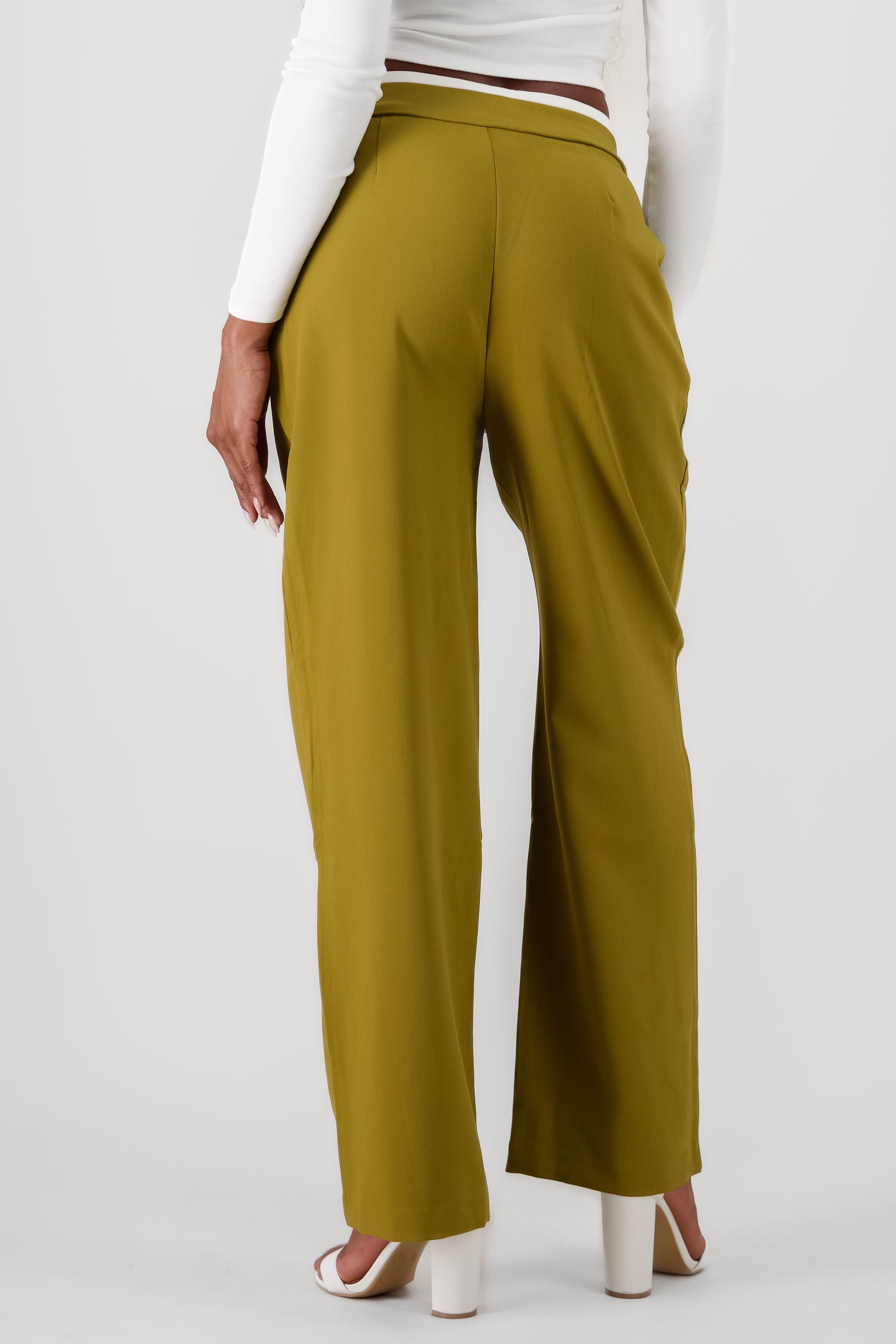 Contrasting Waistband Detail Pants GREEN