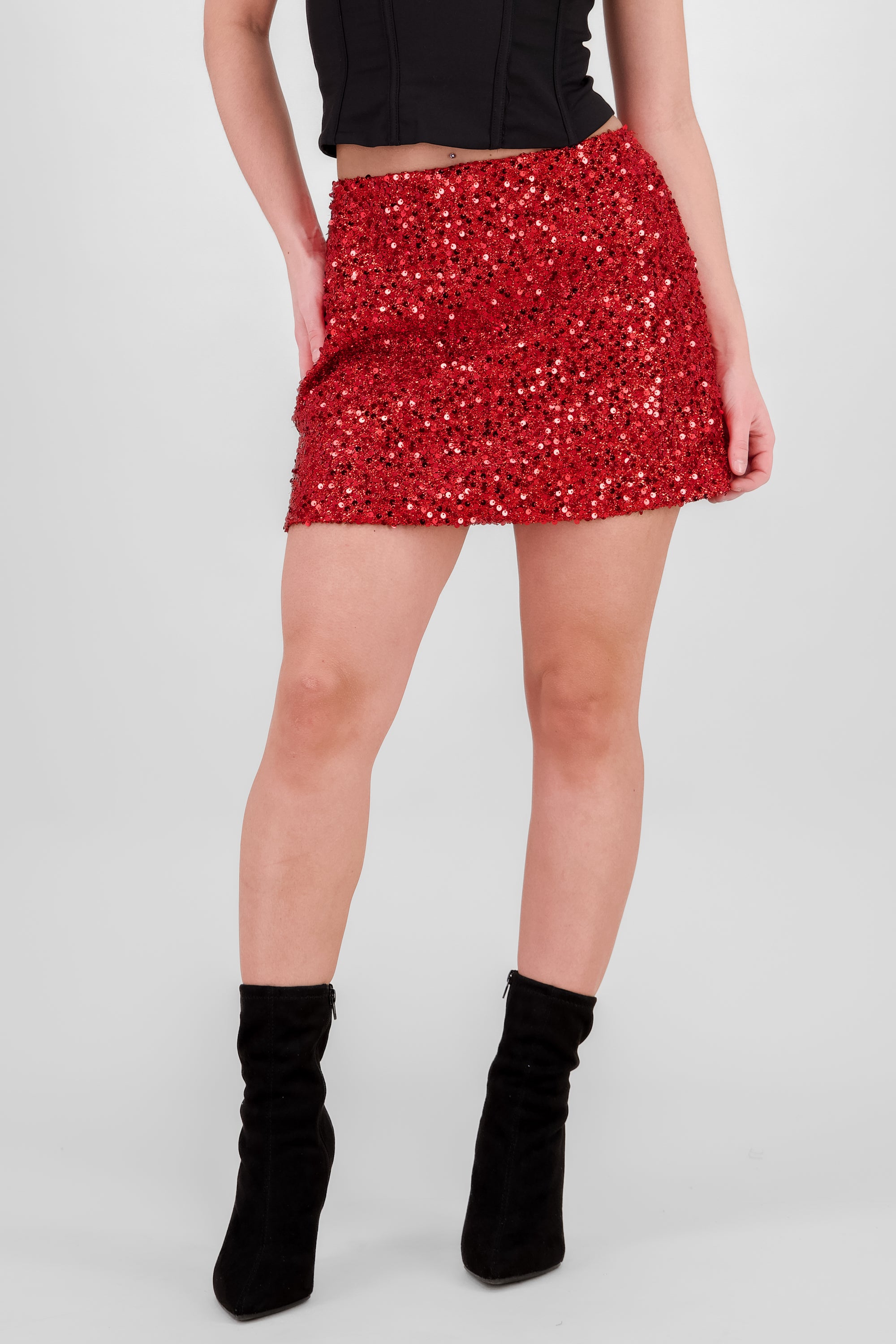 Sequin Mini Skirt RED