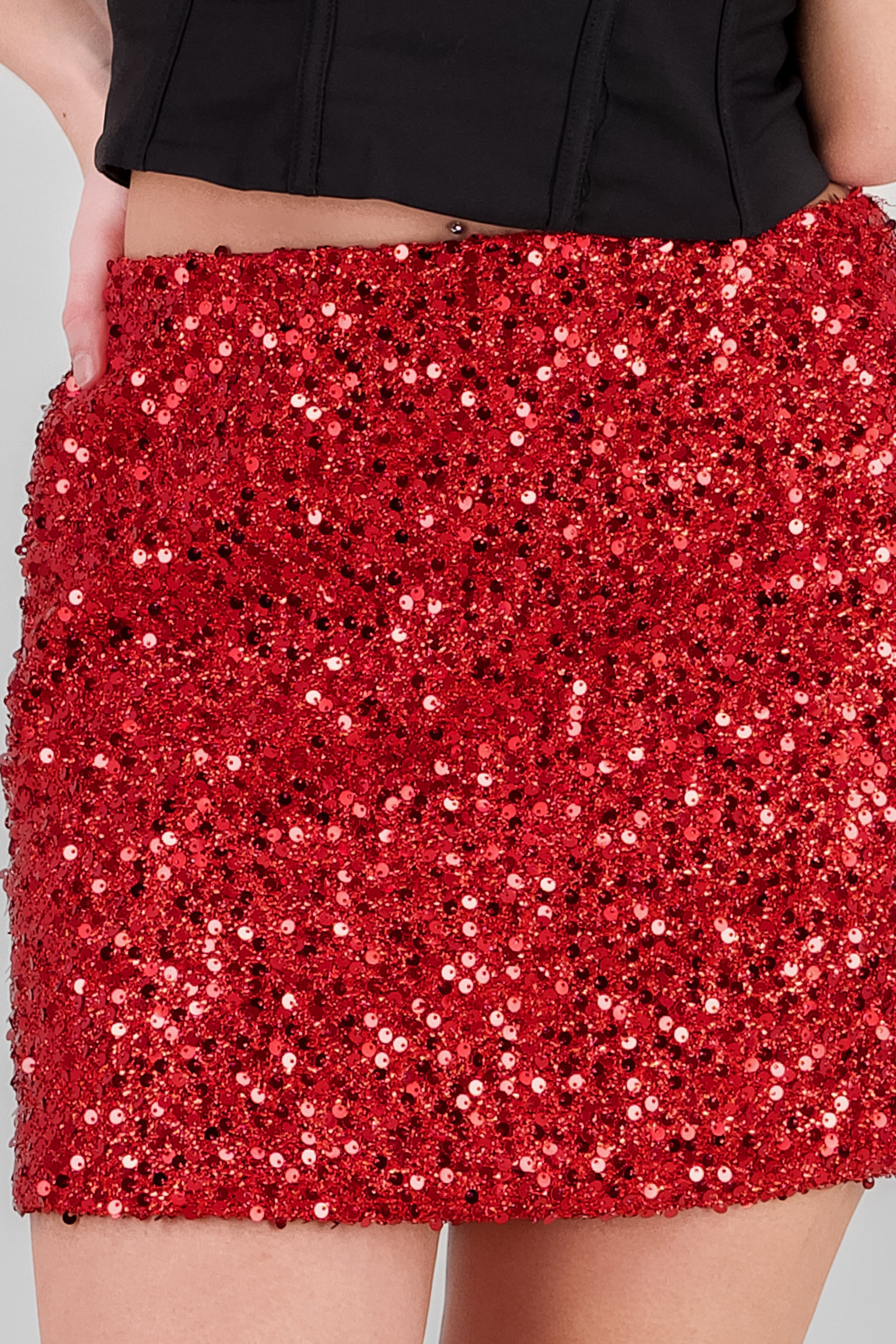 Sequin Mini Skirt RED