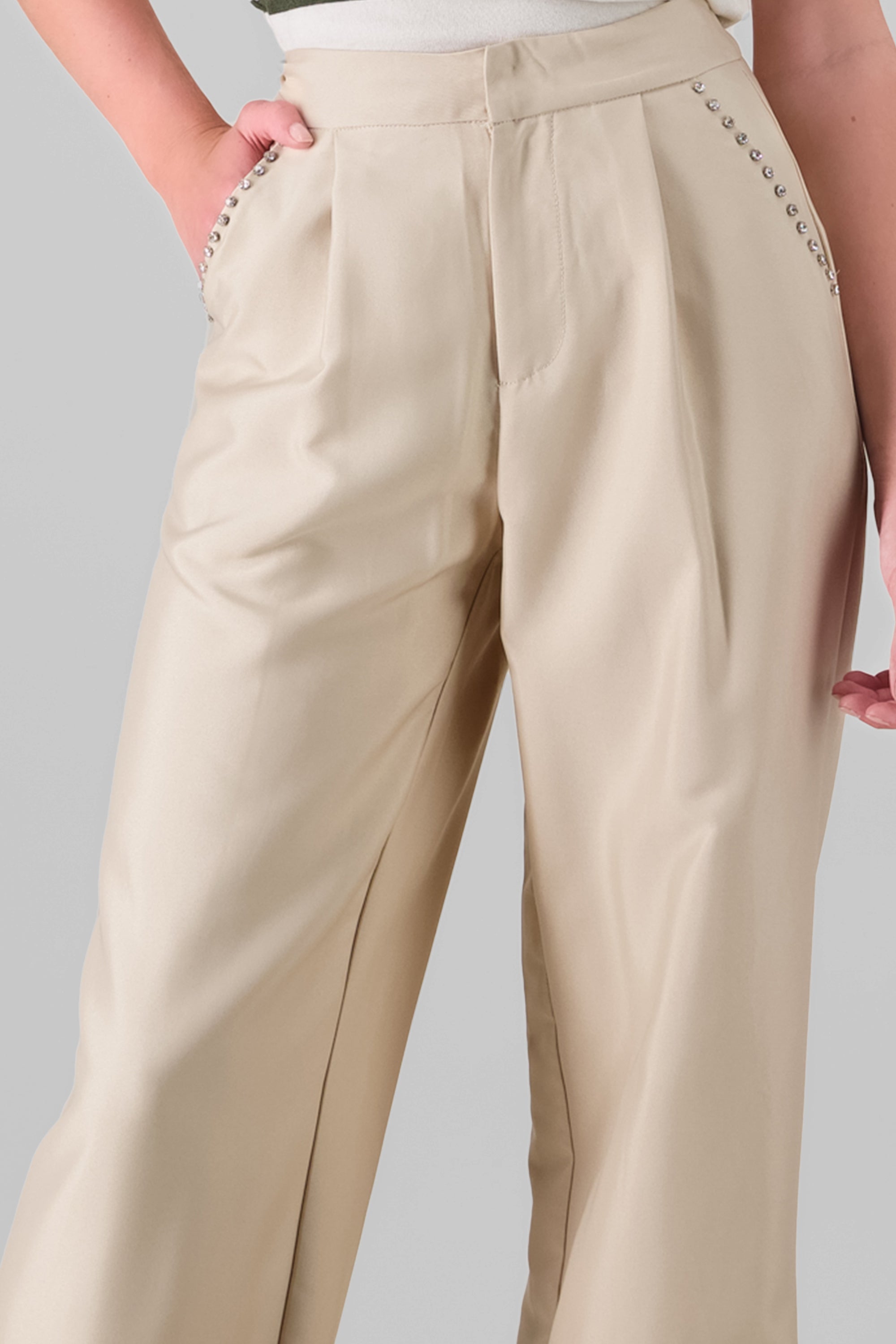 Glitter Detail Pants BEIGE