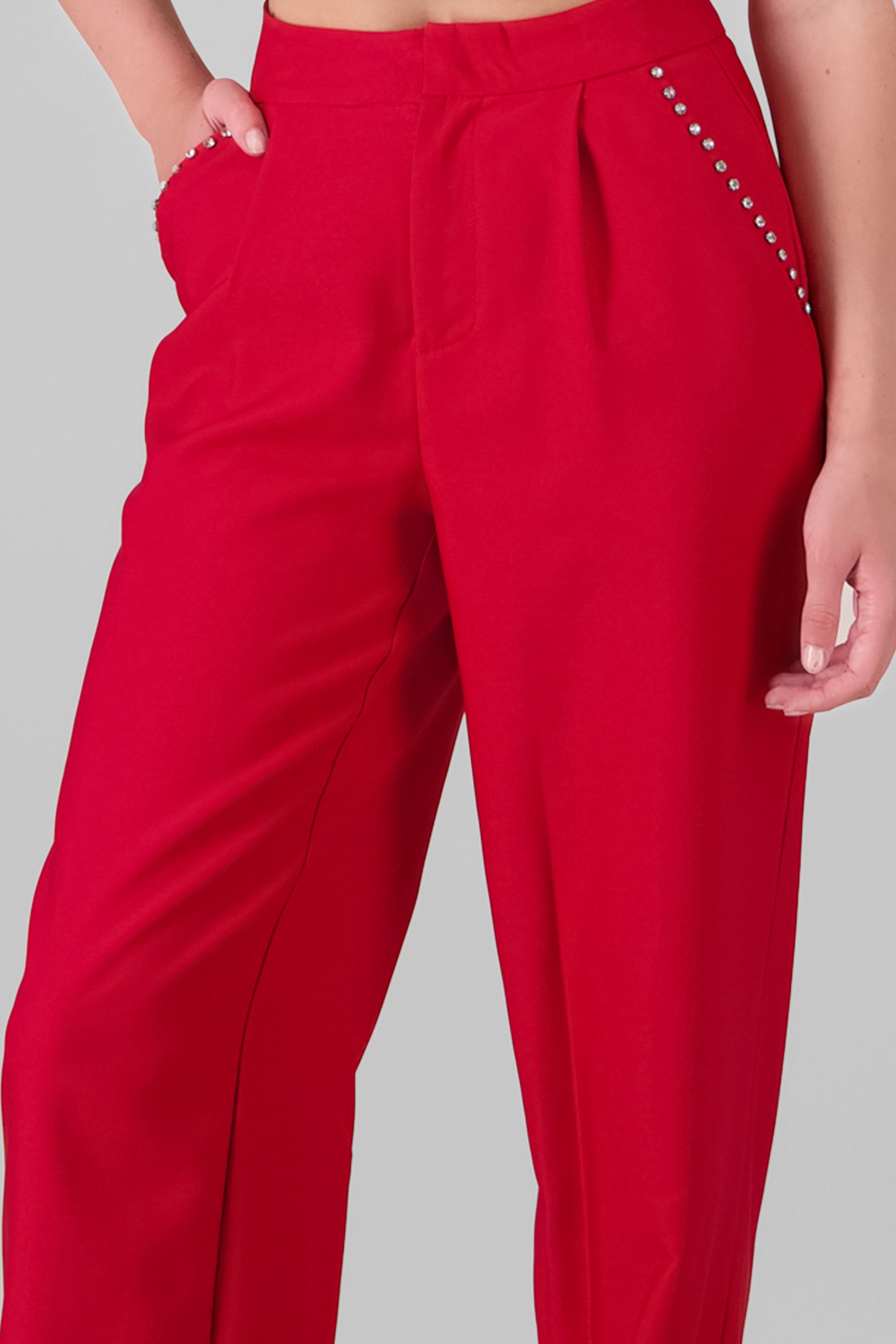 Glitter Detail Pants RED