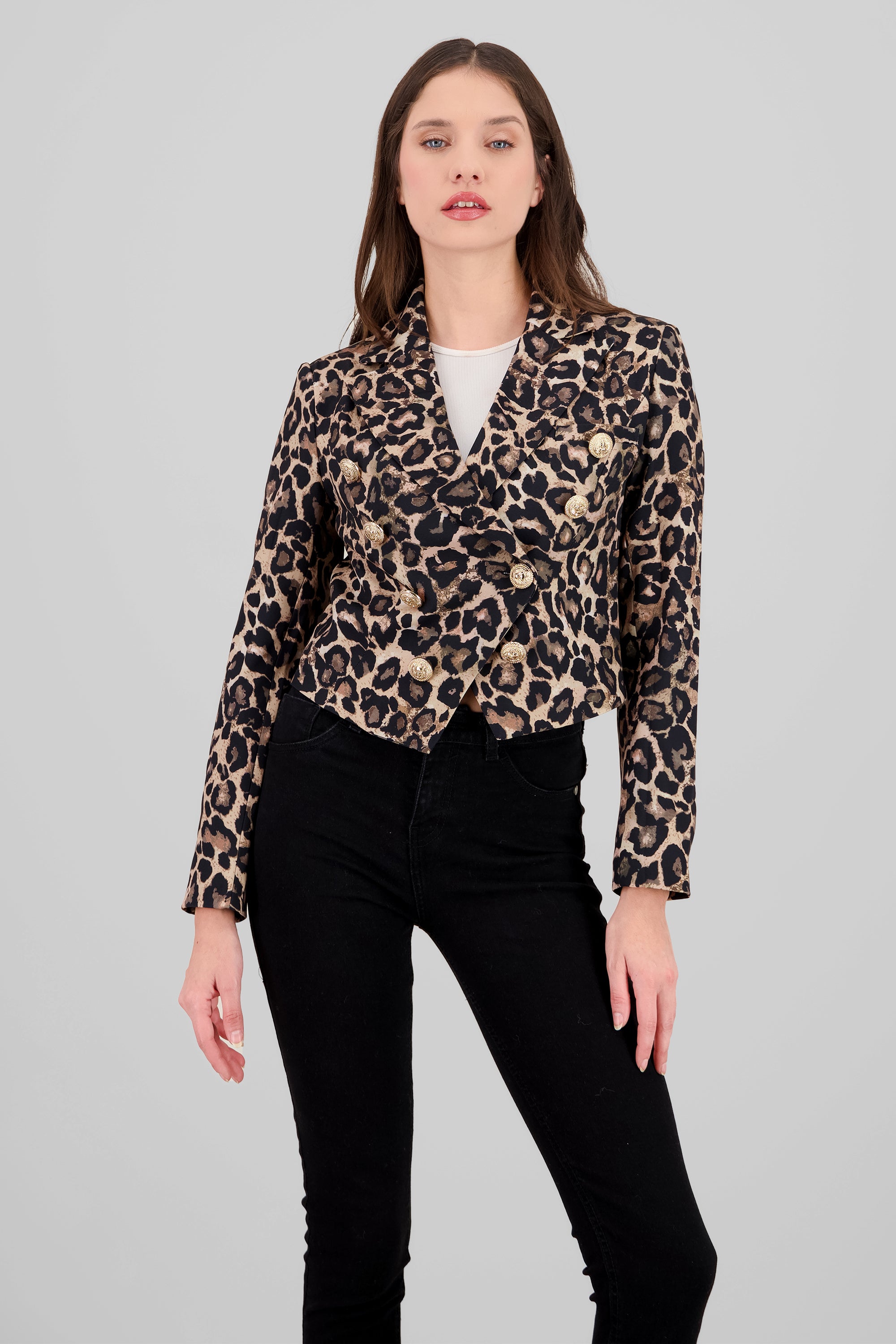 Cropped Animal Print Blazer BLACK COMBO