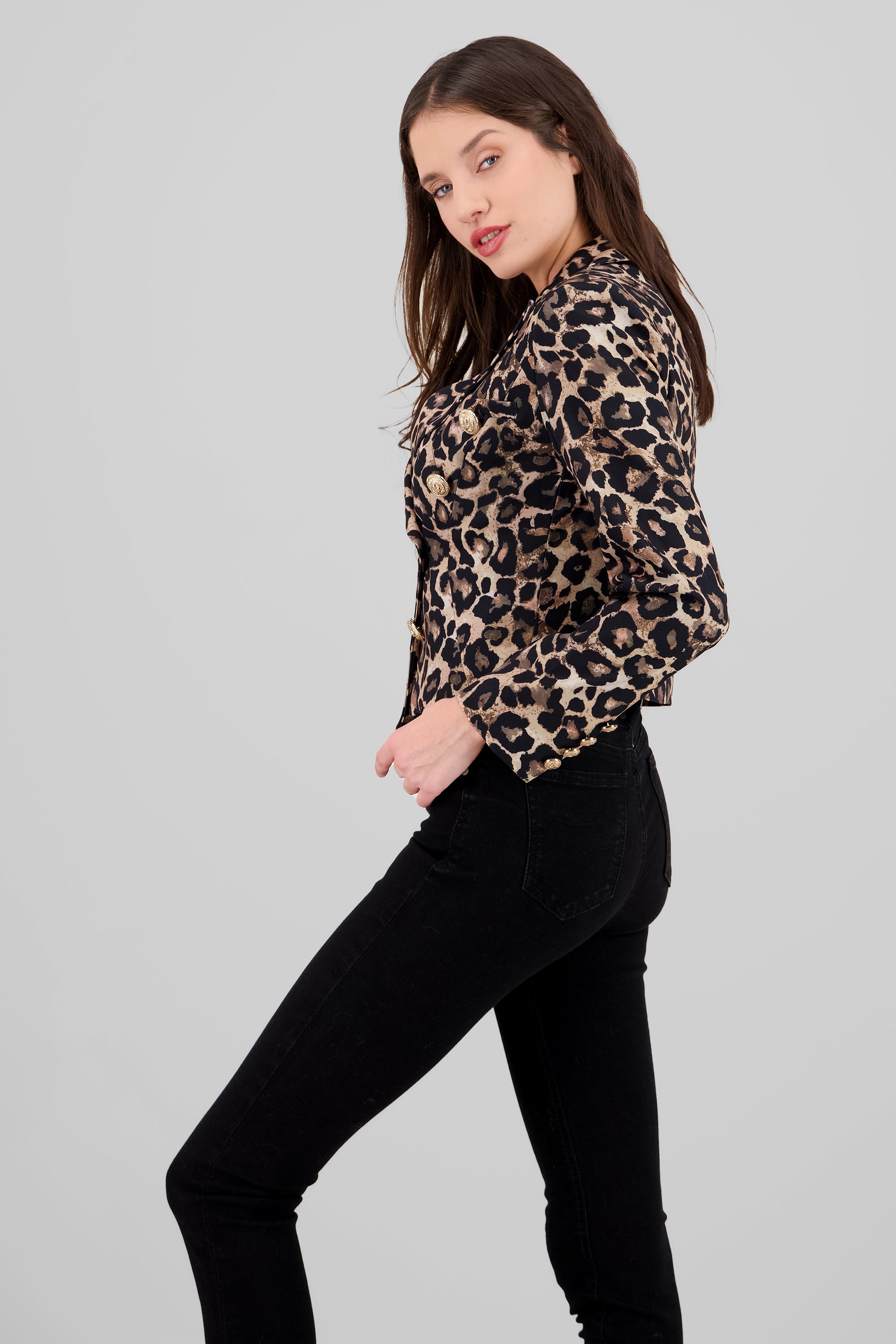 Cropped Animal Print Blazer BLACK COMBO