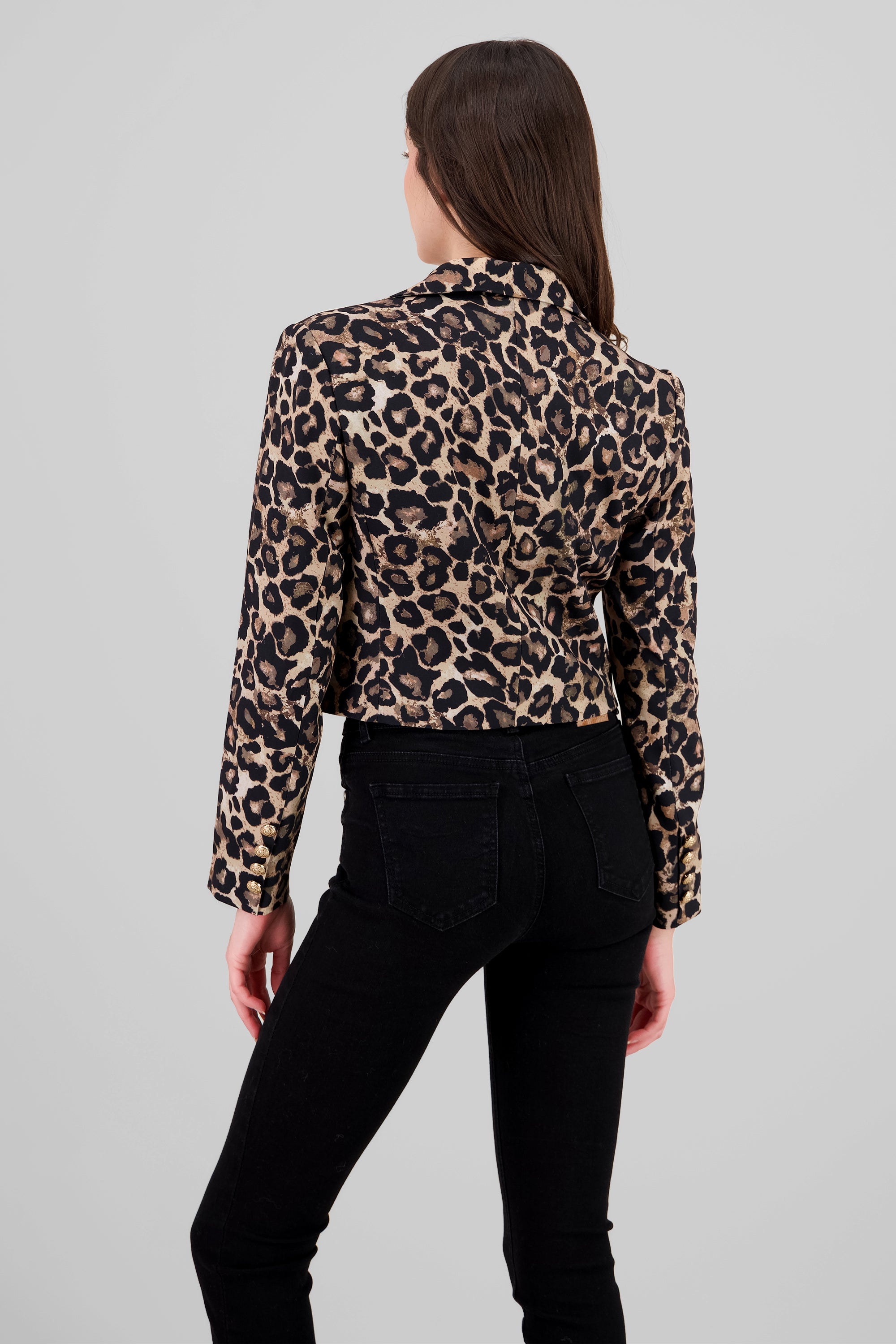 Cropped Animal Print Blazer BLACK COMBO