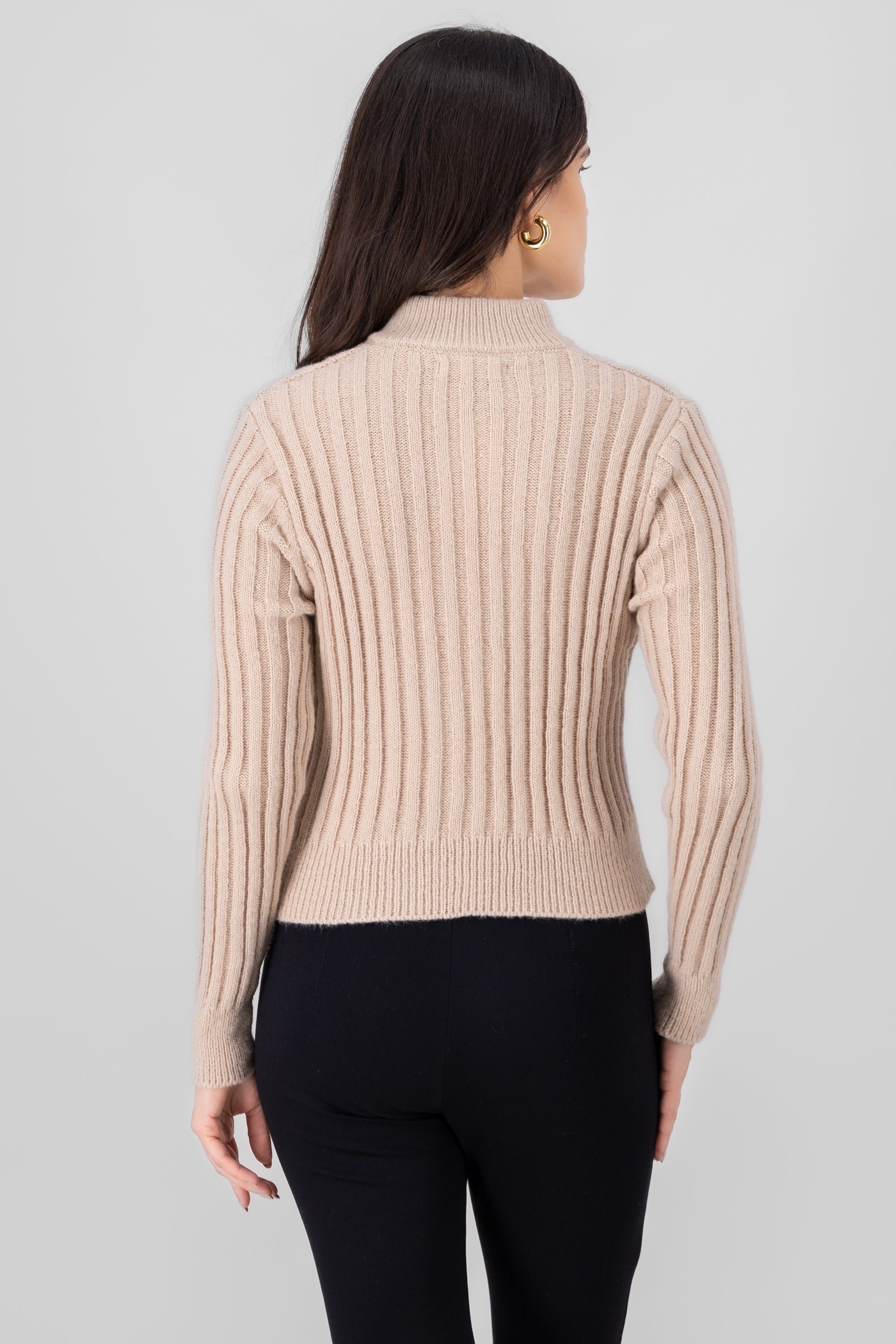 High Neck Sweater With Zipper BEIGE