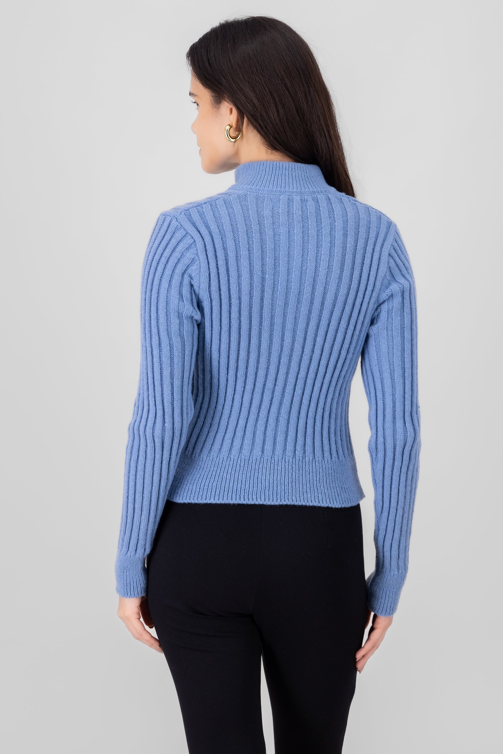 High Neck Sweater With Zipper BLUE