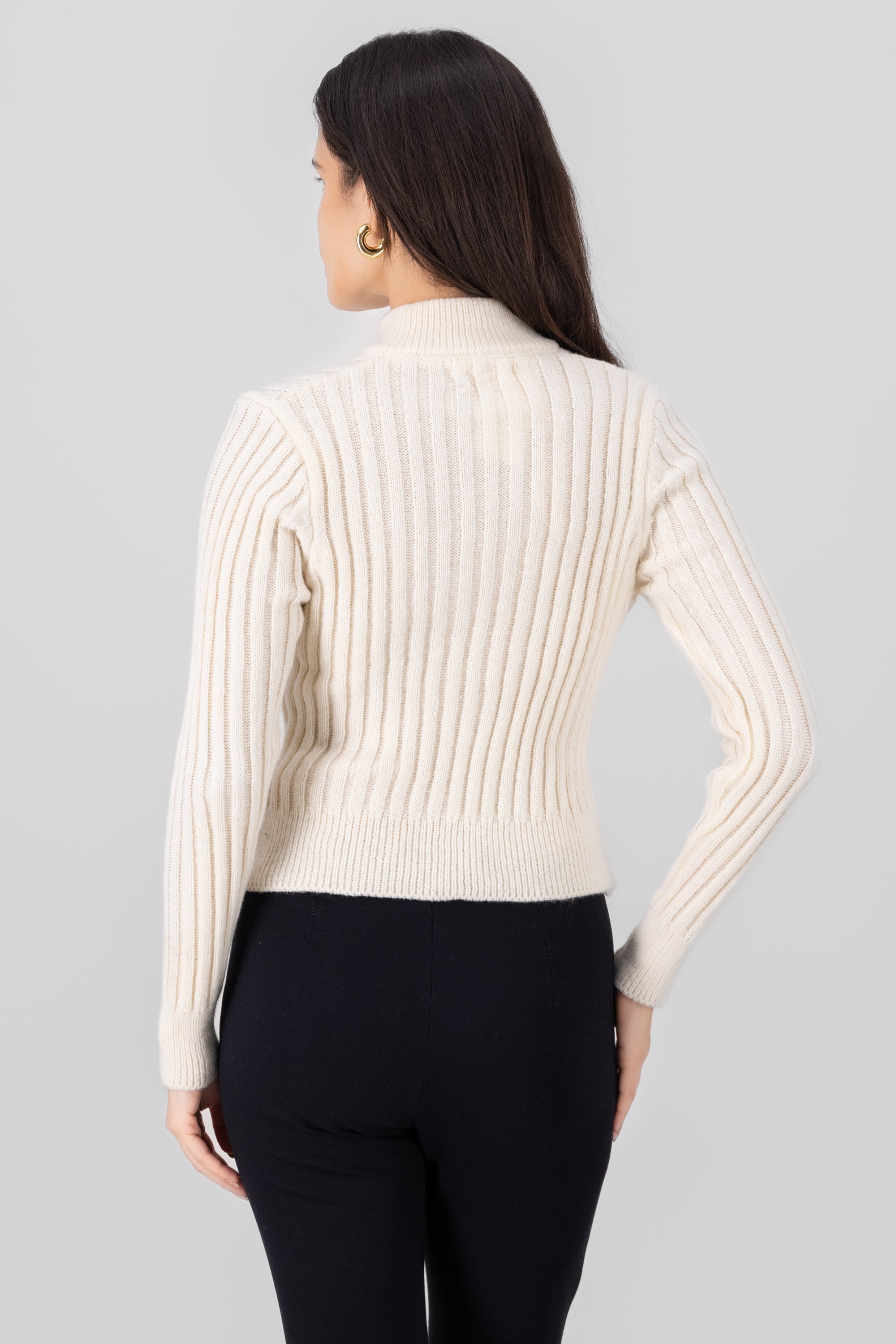 High Neck Sweater With Zipper WHITE