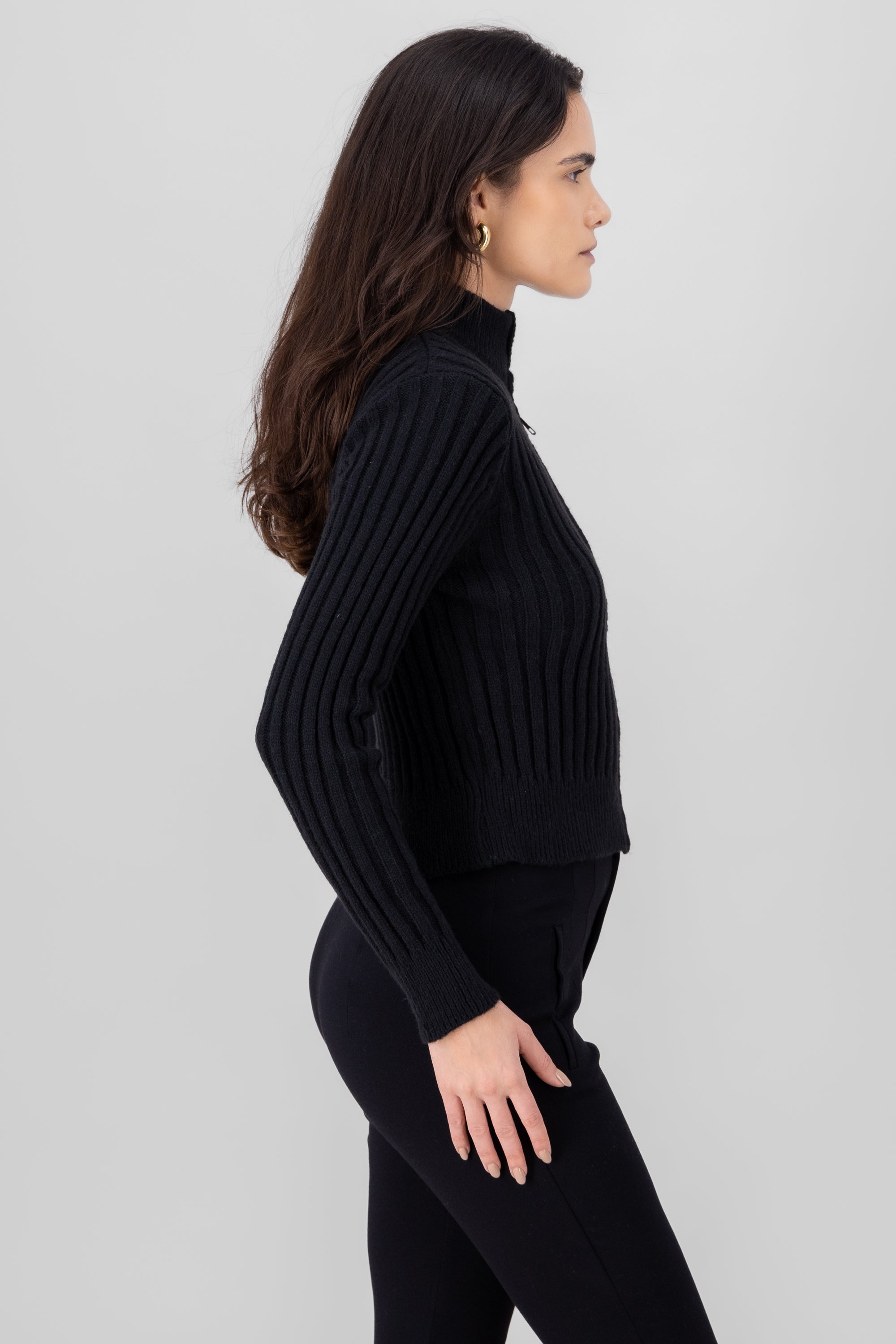 High Neck Sweater With Zipper BLACK