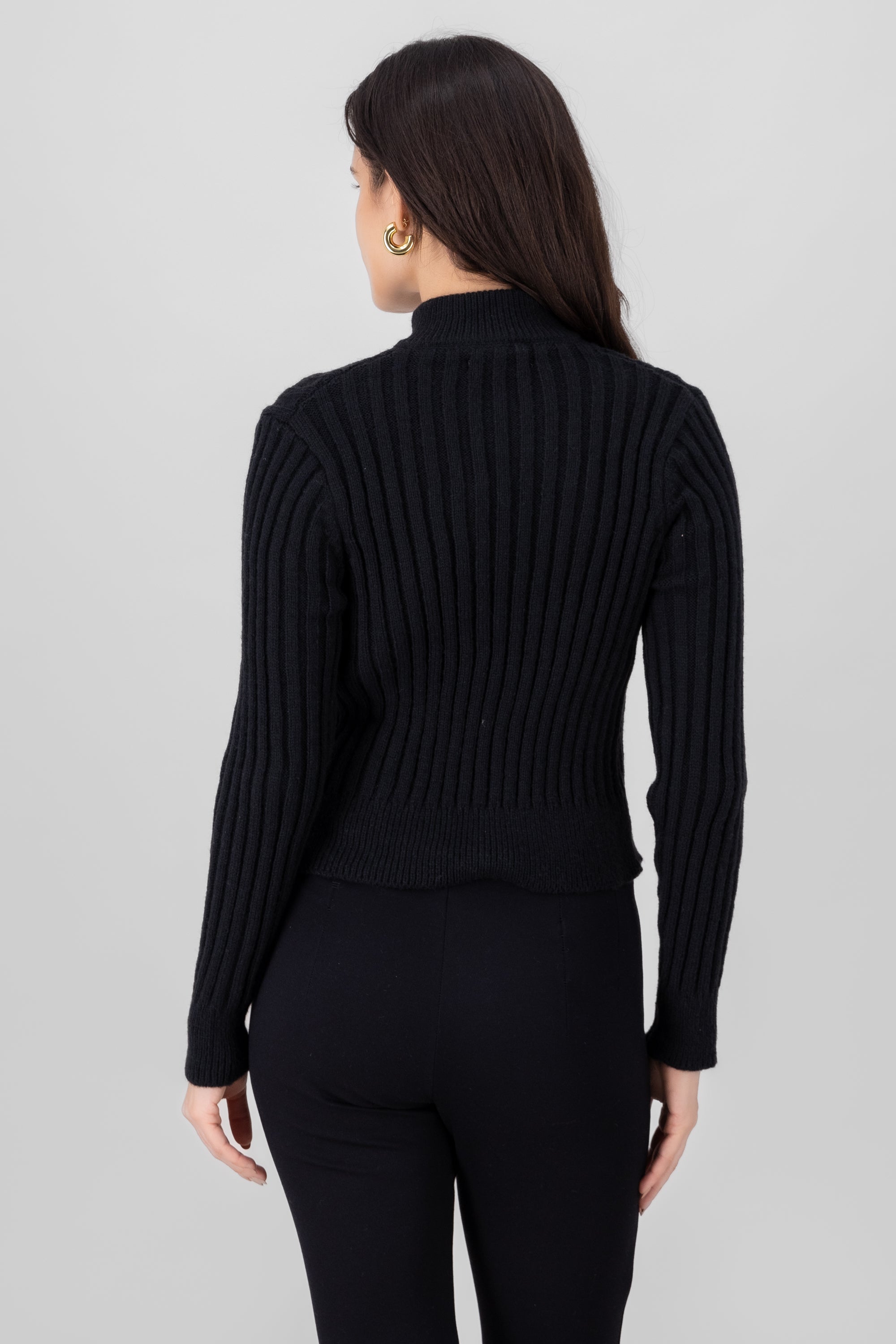 High Neck Sweater With Zipper BLACK