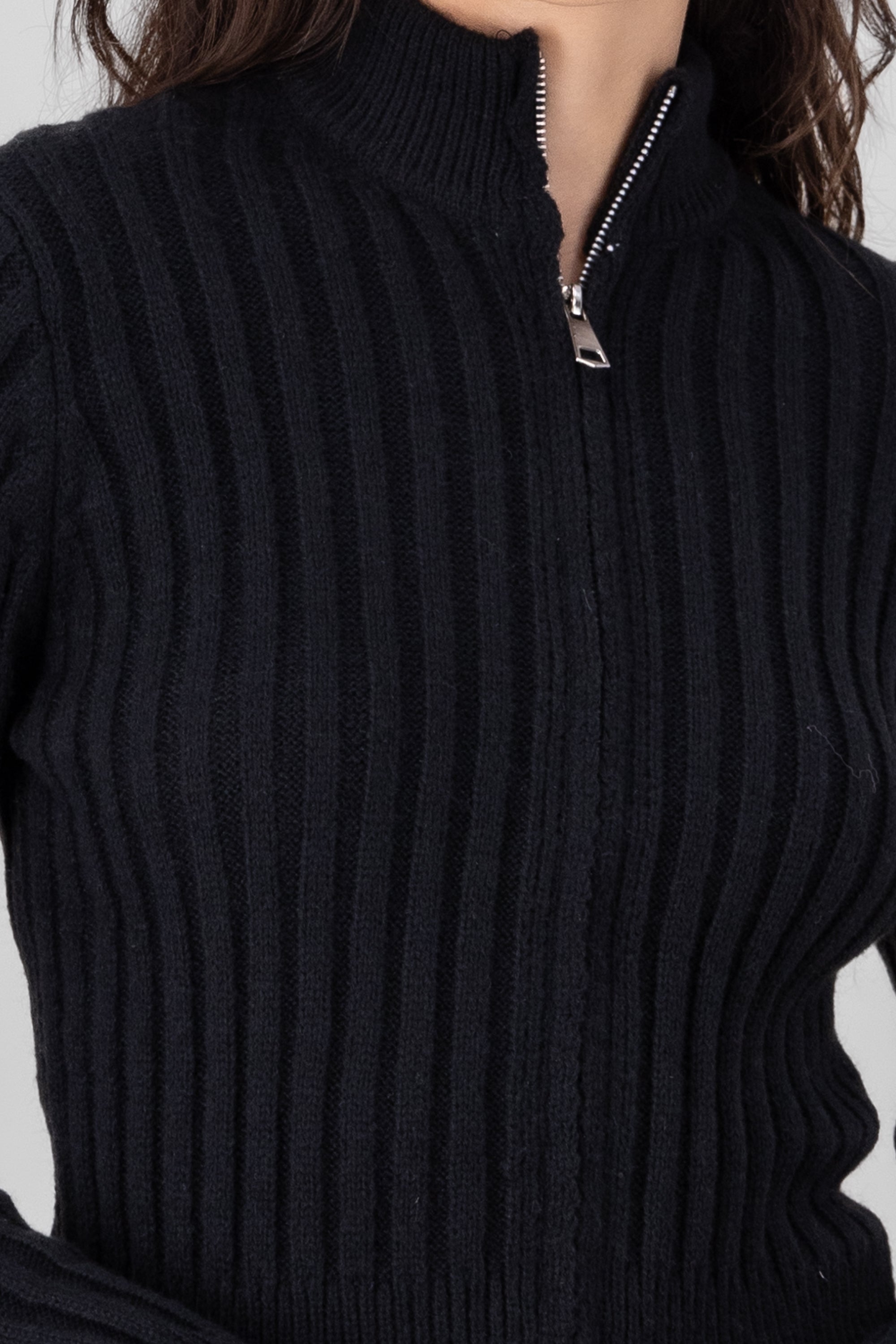 High Neck Sweater With Zipper BLACK