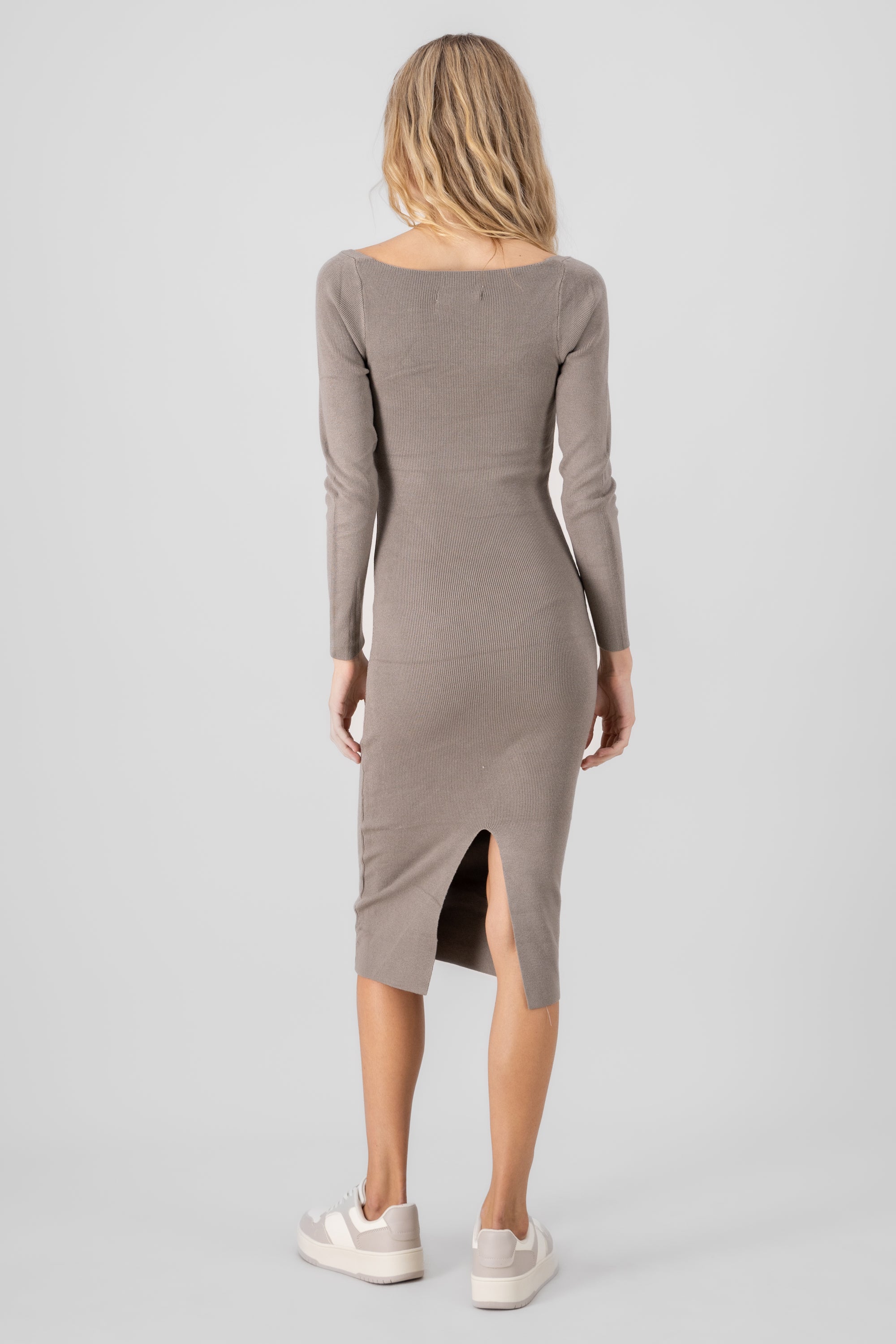 Knit Dress With Square Neckline BROWN