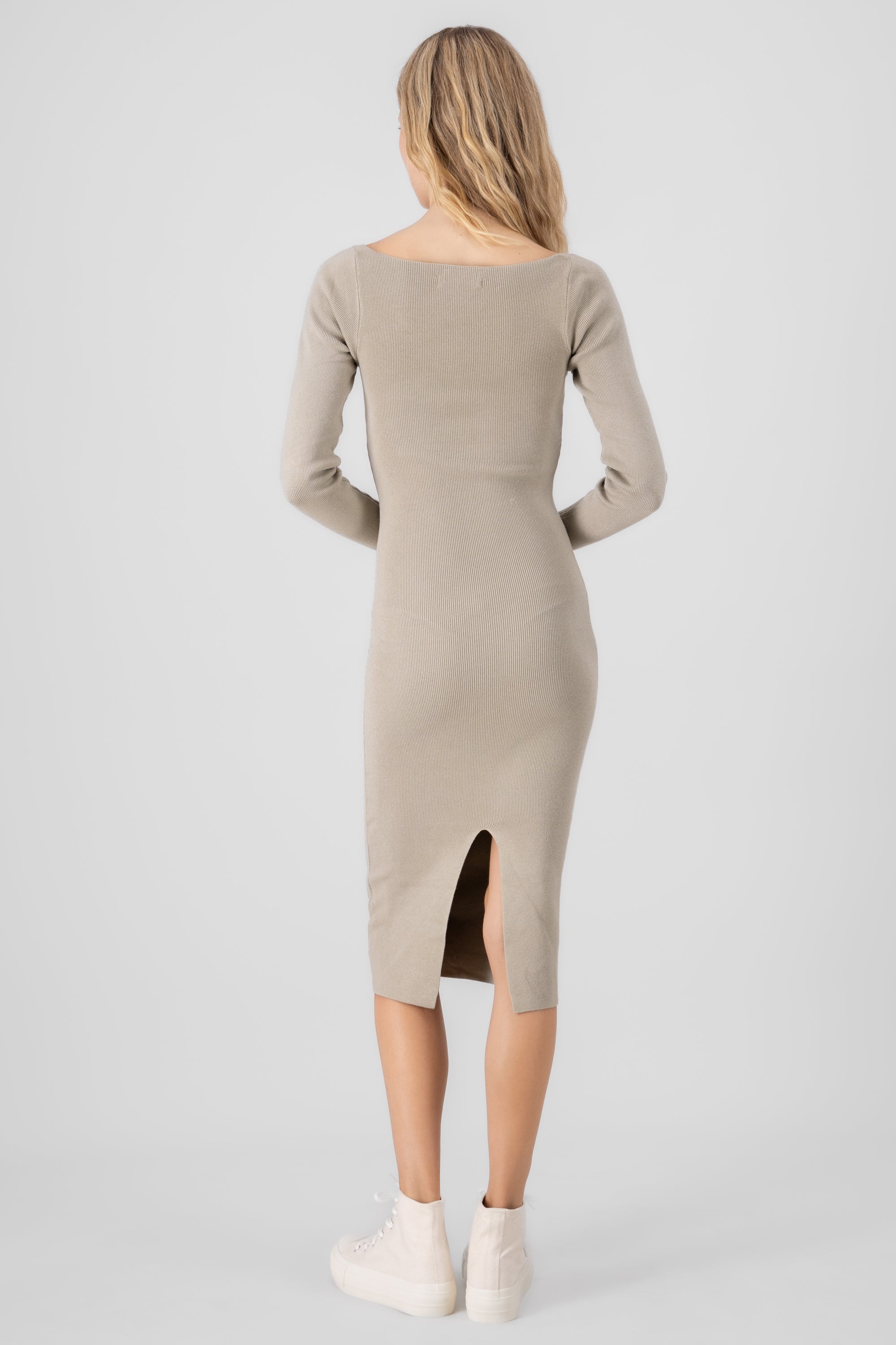 Knit Dress With Square Neckline TAN