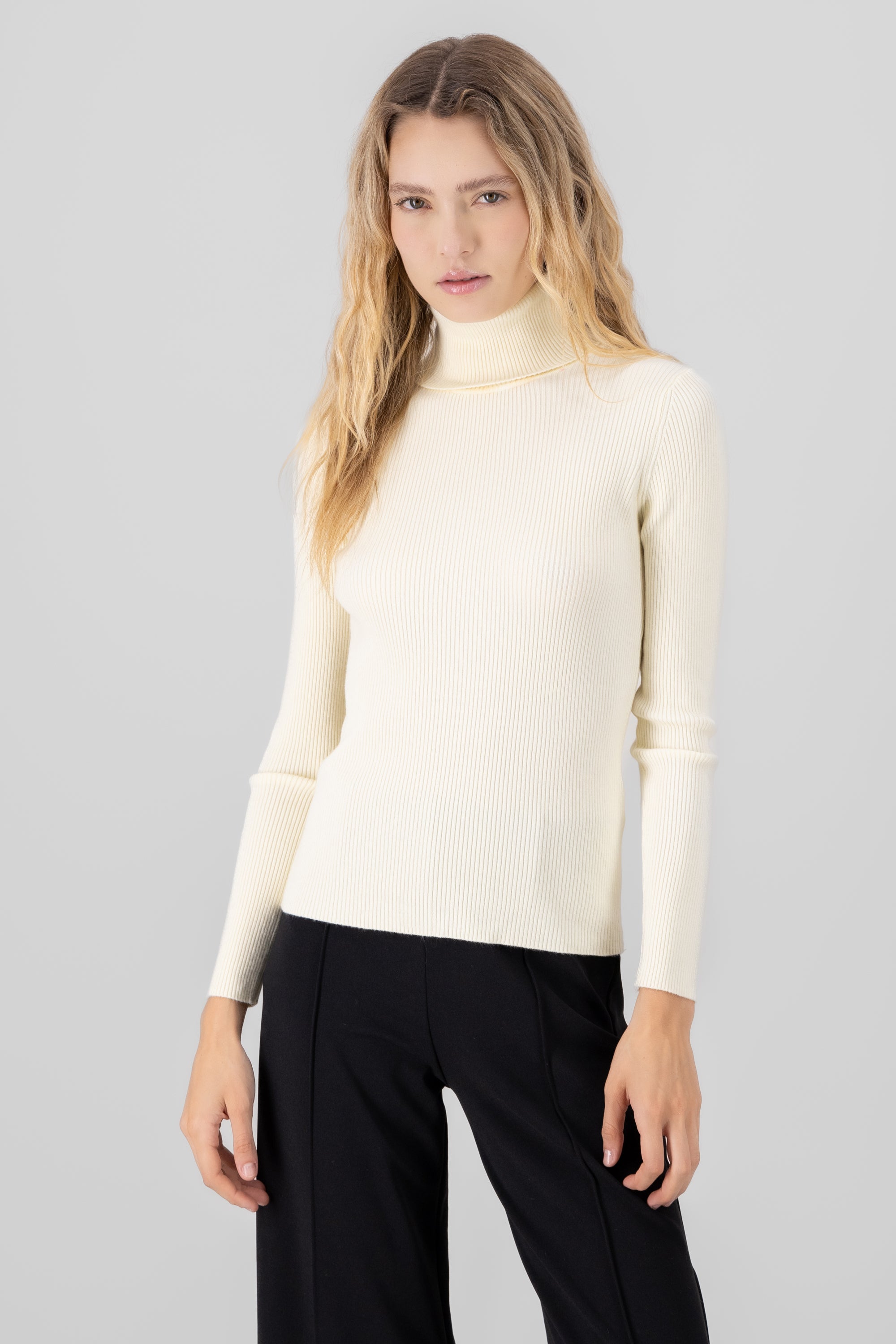 Ribbed High Neck Sweater BEIGE