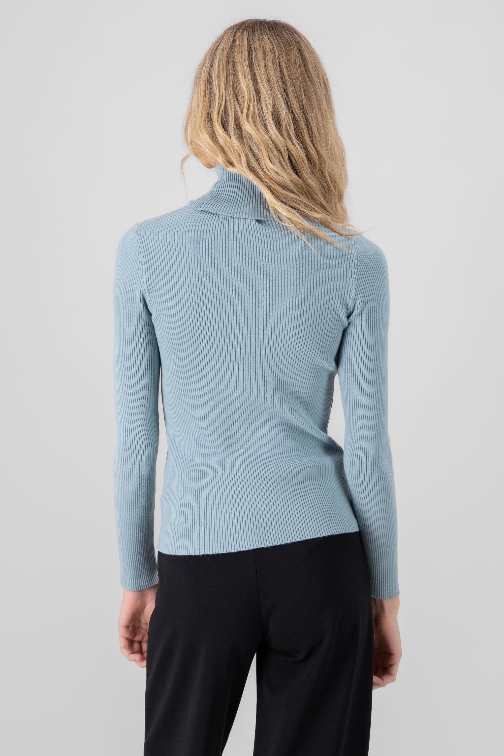 Ribbed High Neck Sweater BLUE