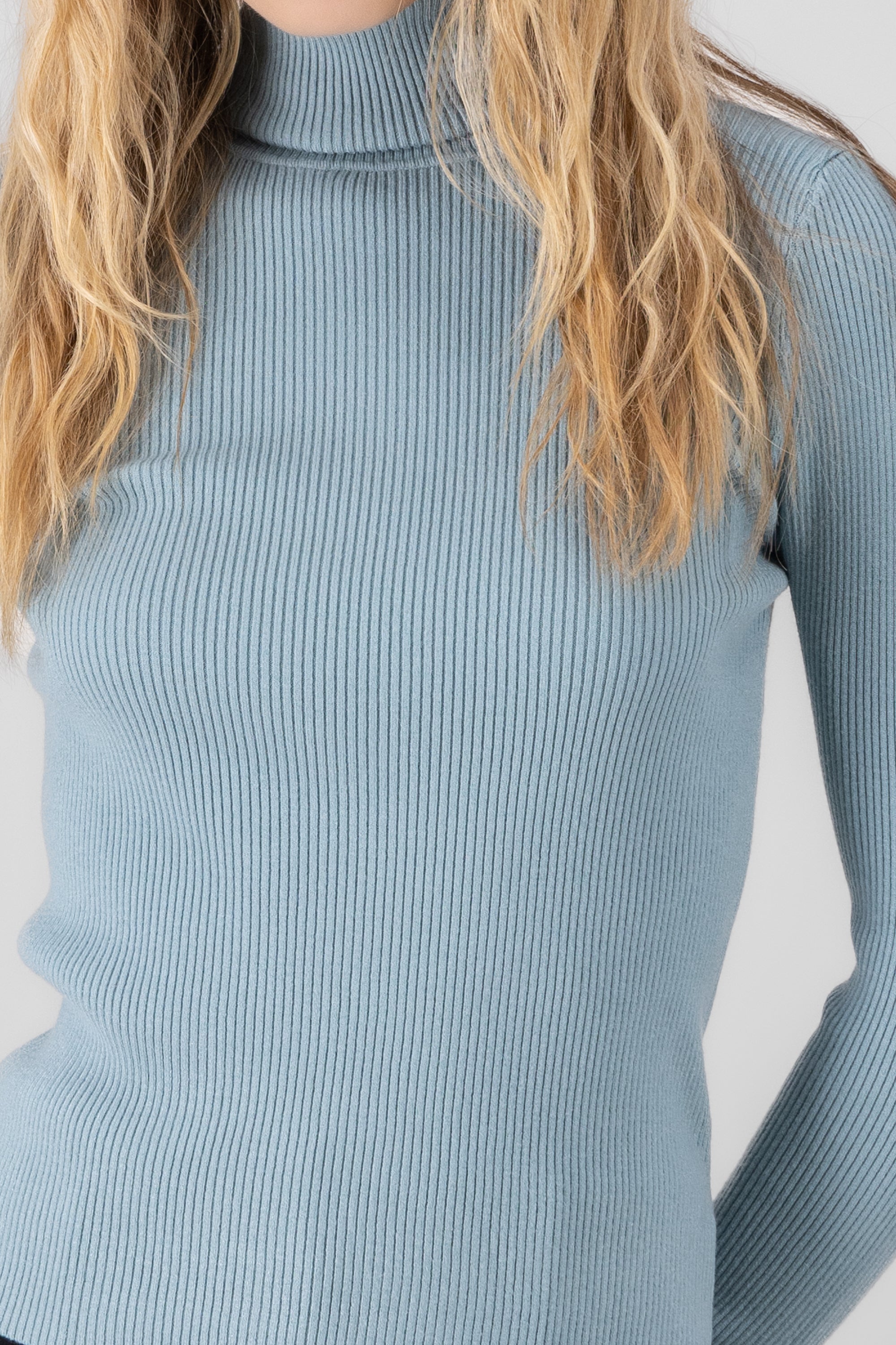 Ribbed High Neck Sweater BLUE