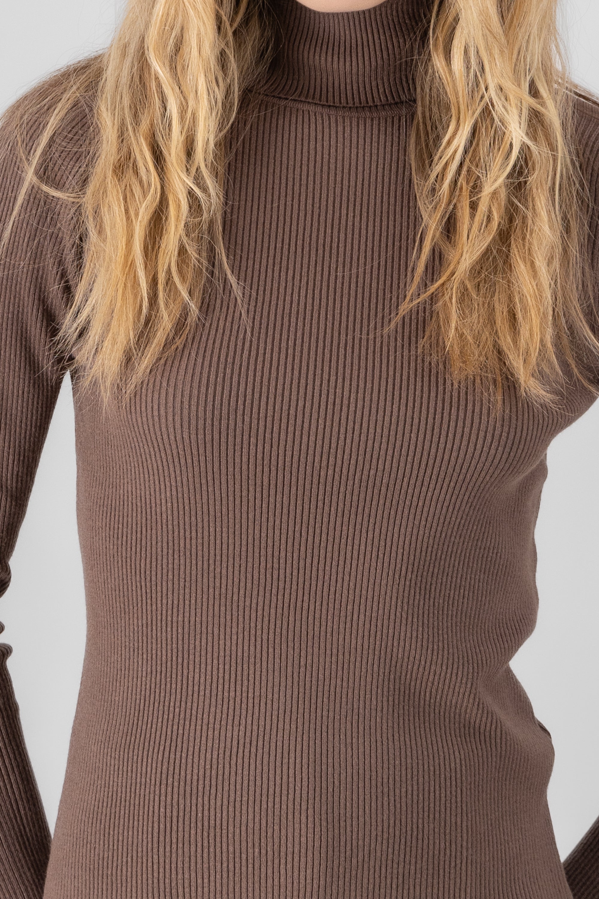 Ribbed High Neck Sweater BROWN