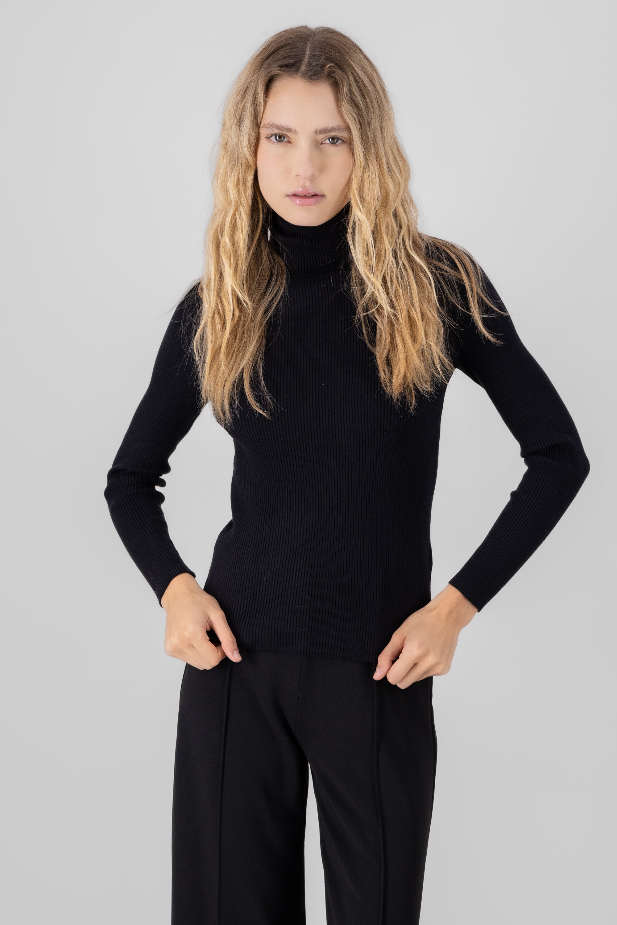 Ribbed High Neck Sweater BLACK