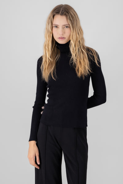 Ribbed High Neck Sweater BLACK