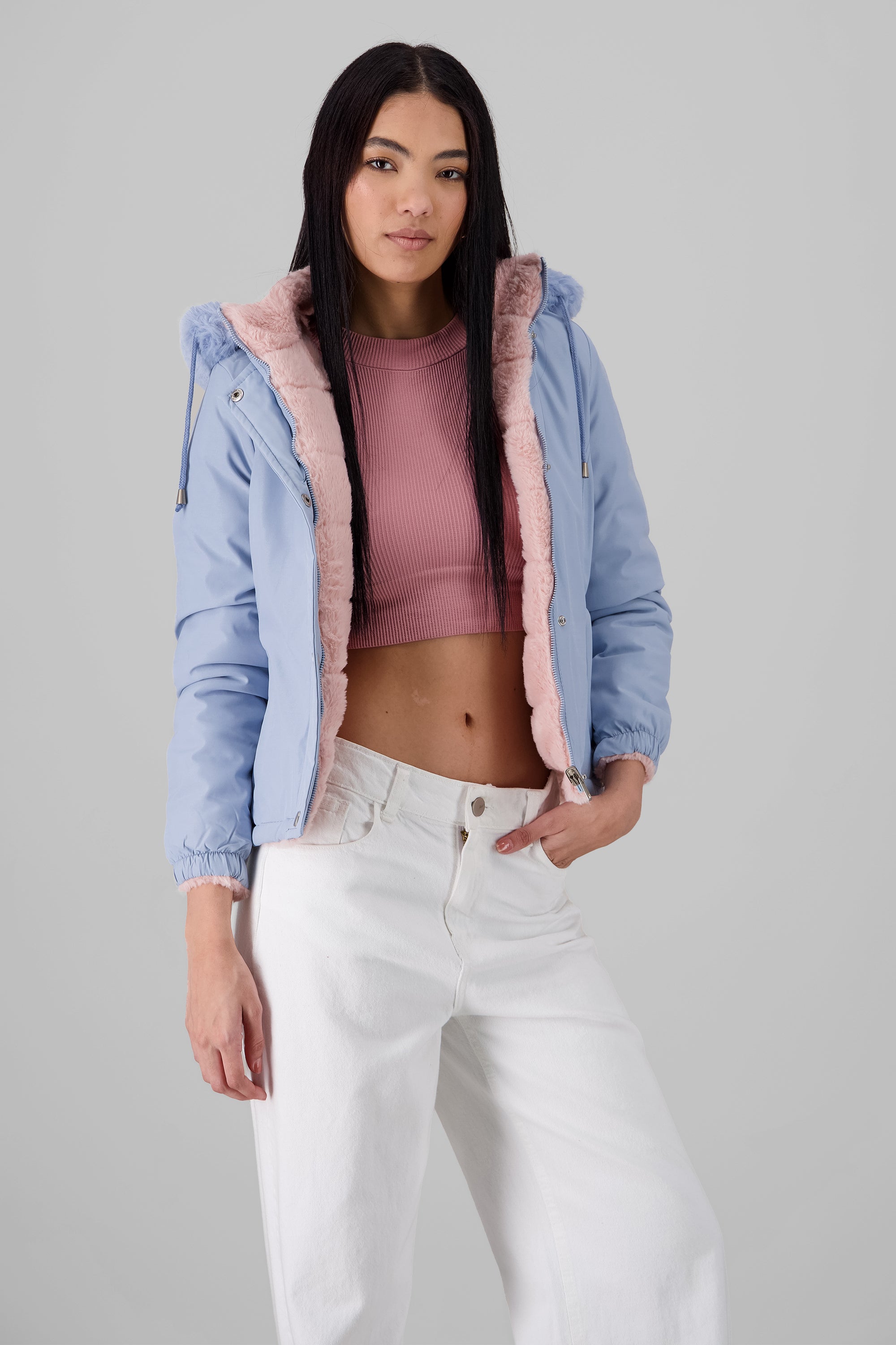 Short Faux Fur Jacket BLUE