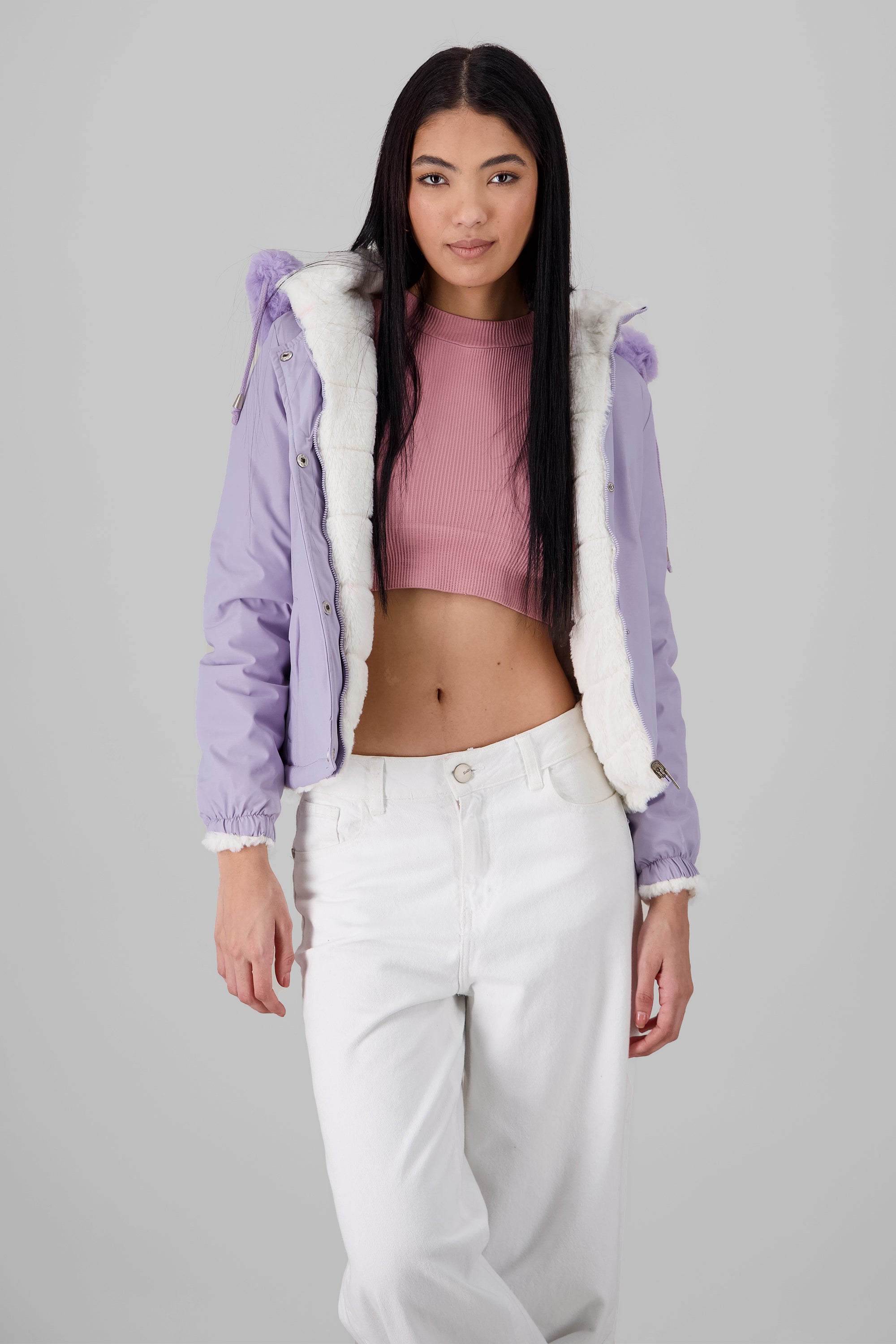 Short Faux Fur Jacket PURPLE