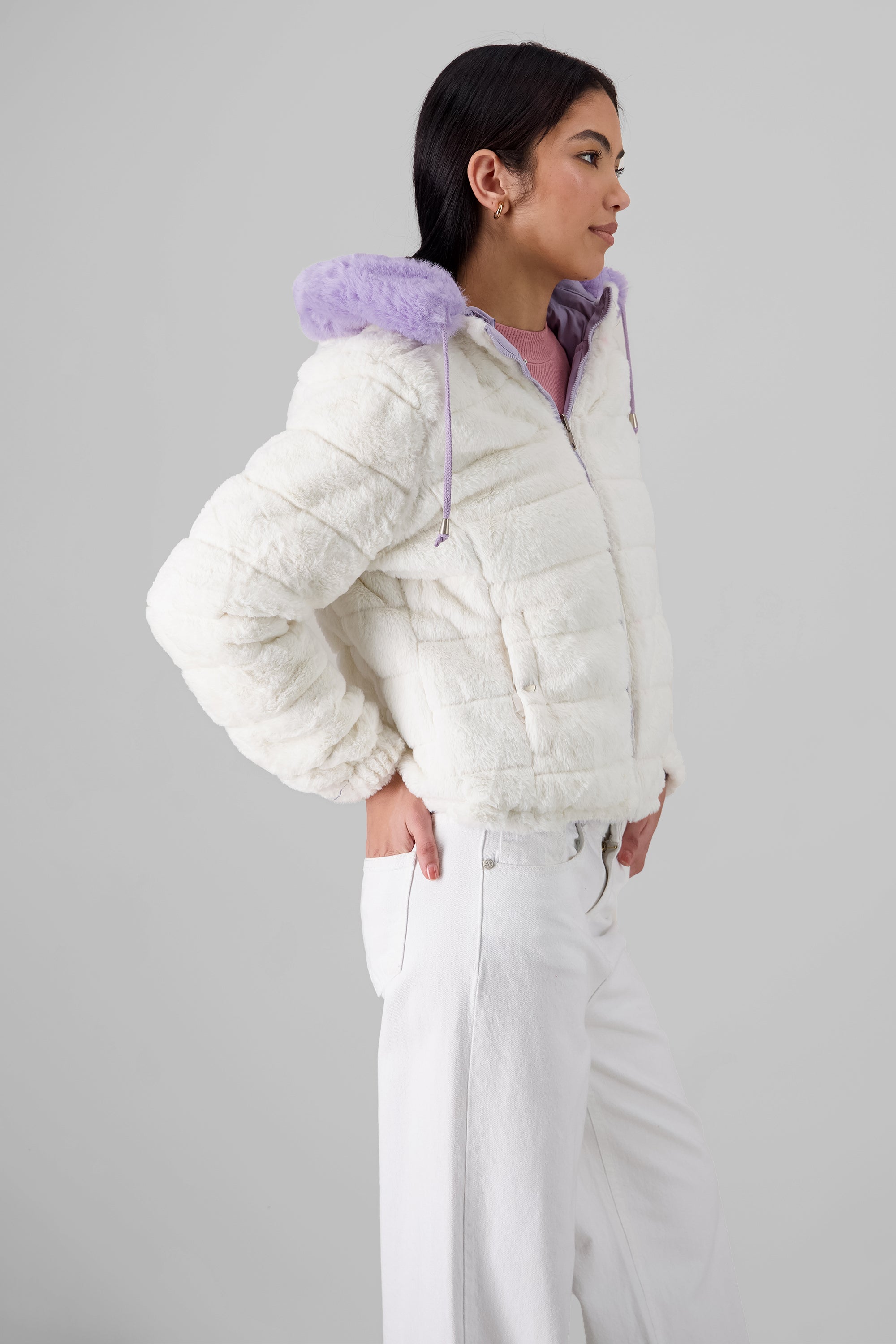 Short Faux Fur Jacket PURPLE