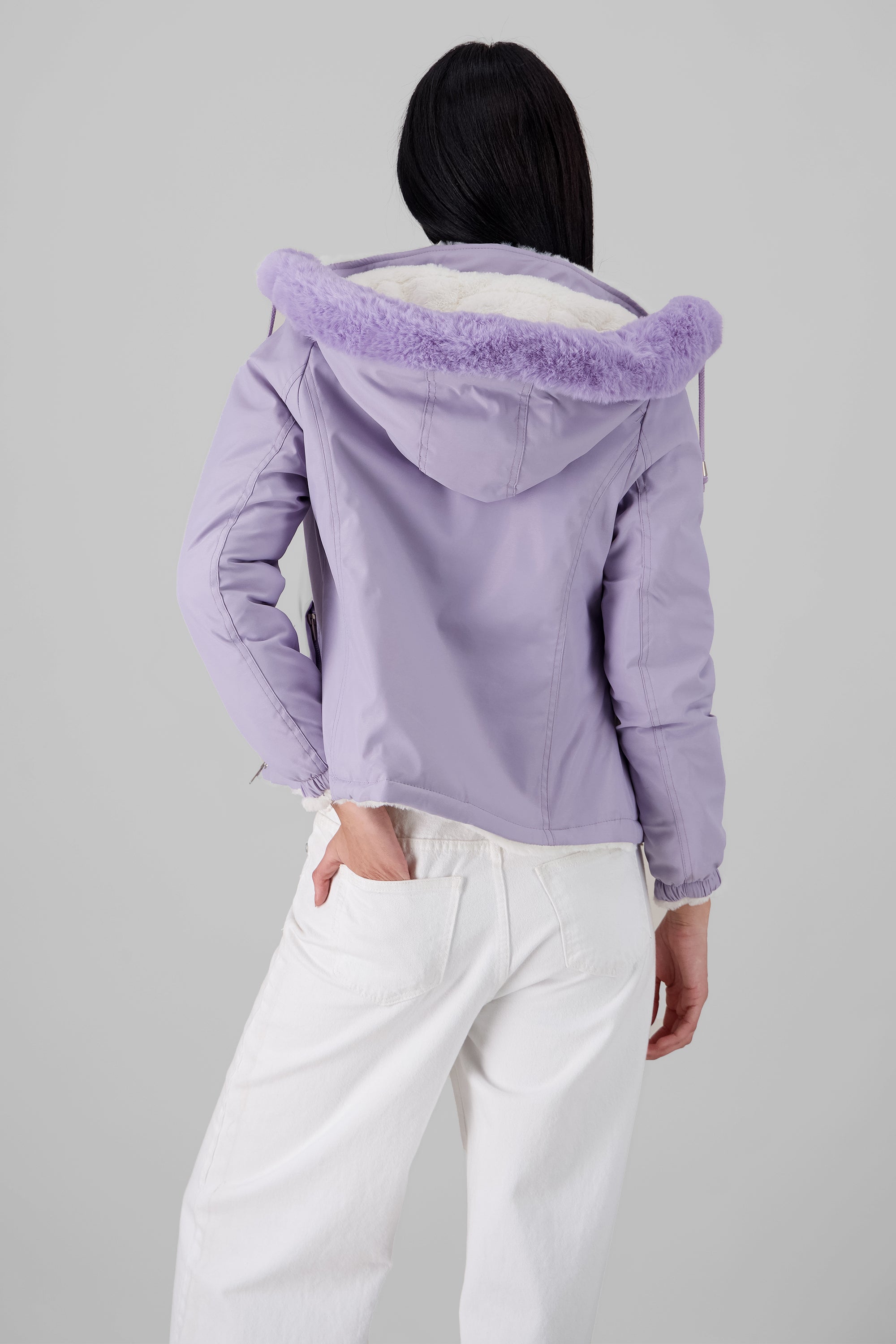 Short Faux Fur Jacket PURPLE