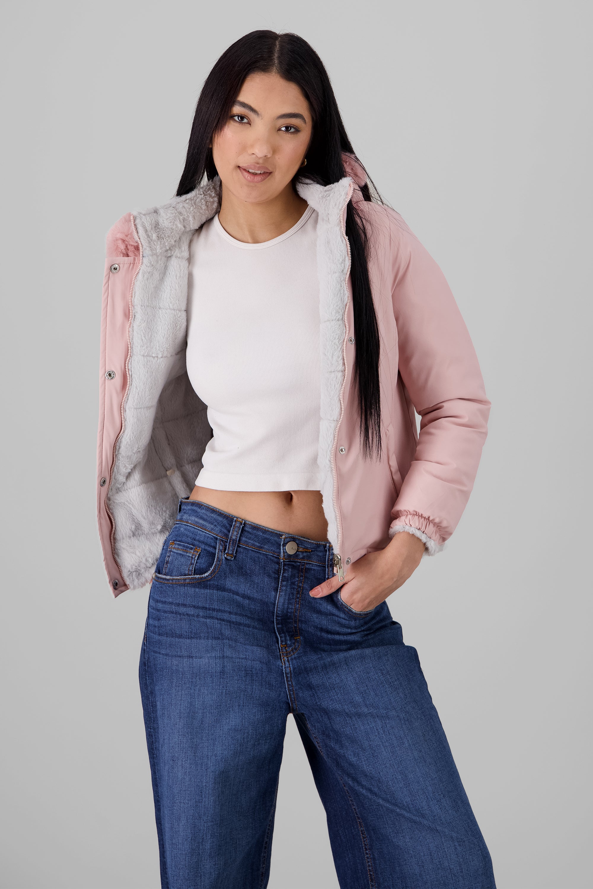 Short Faux Fur Jacket PINK