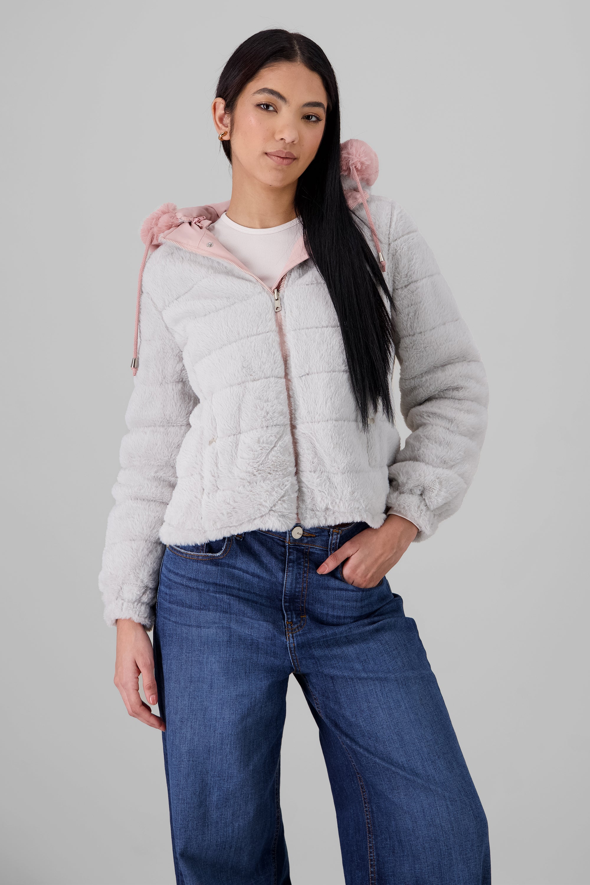 Short Faux Fur Jacket PINK