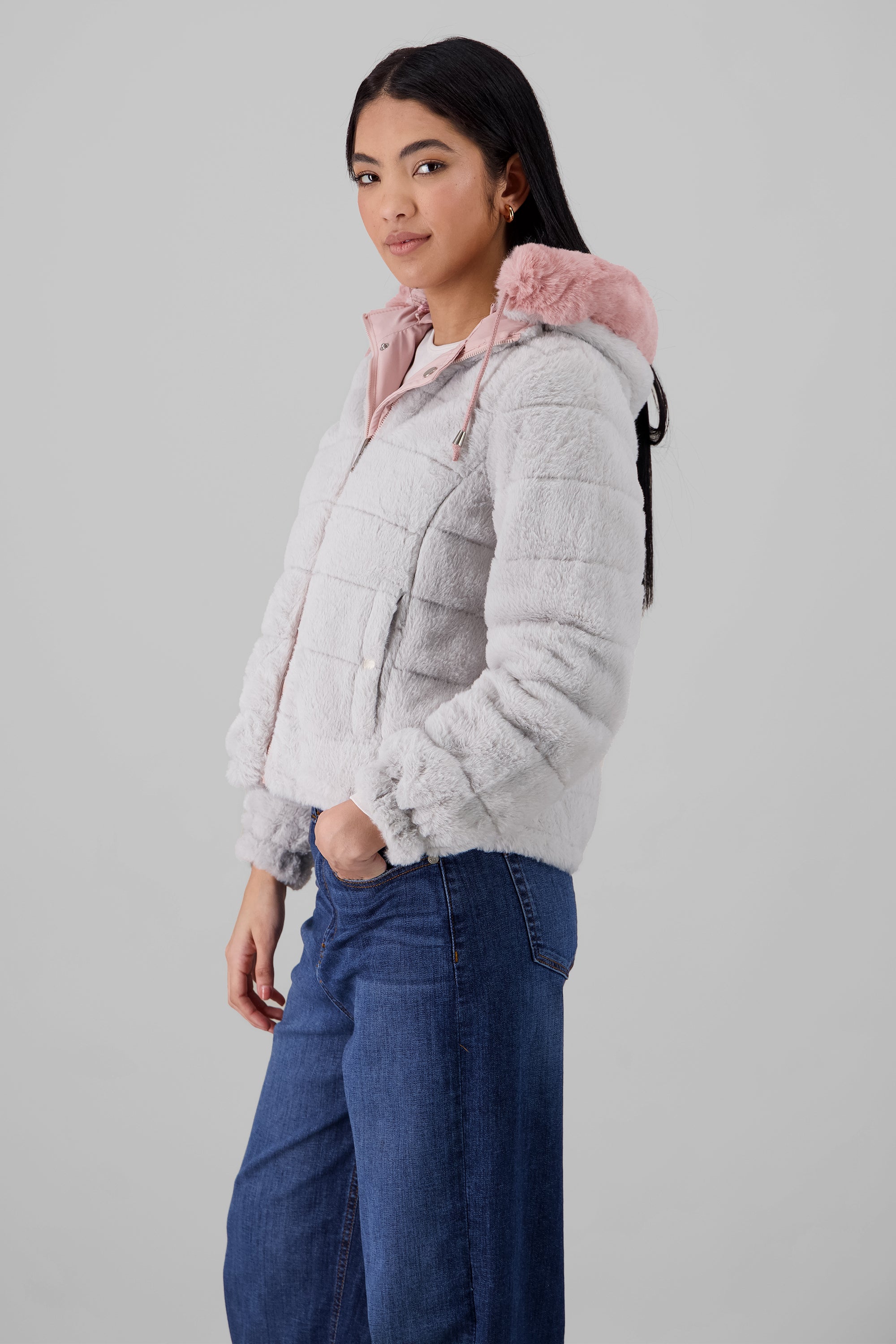 Short Faux Fur Jacket PINK