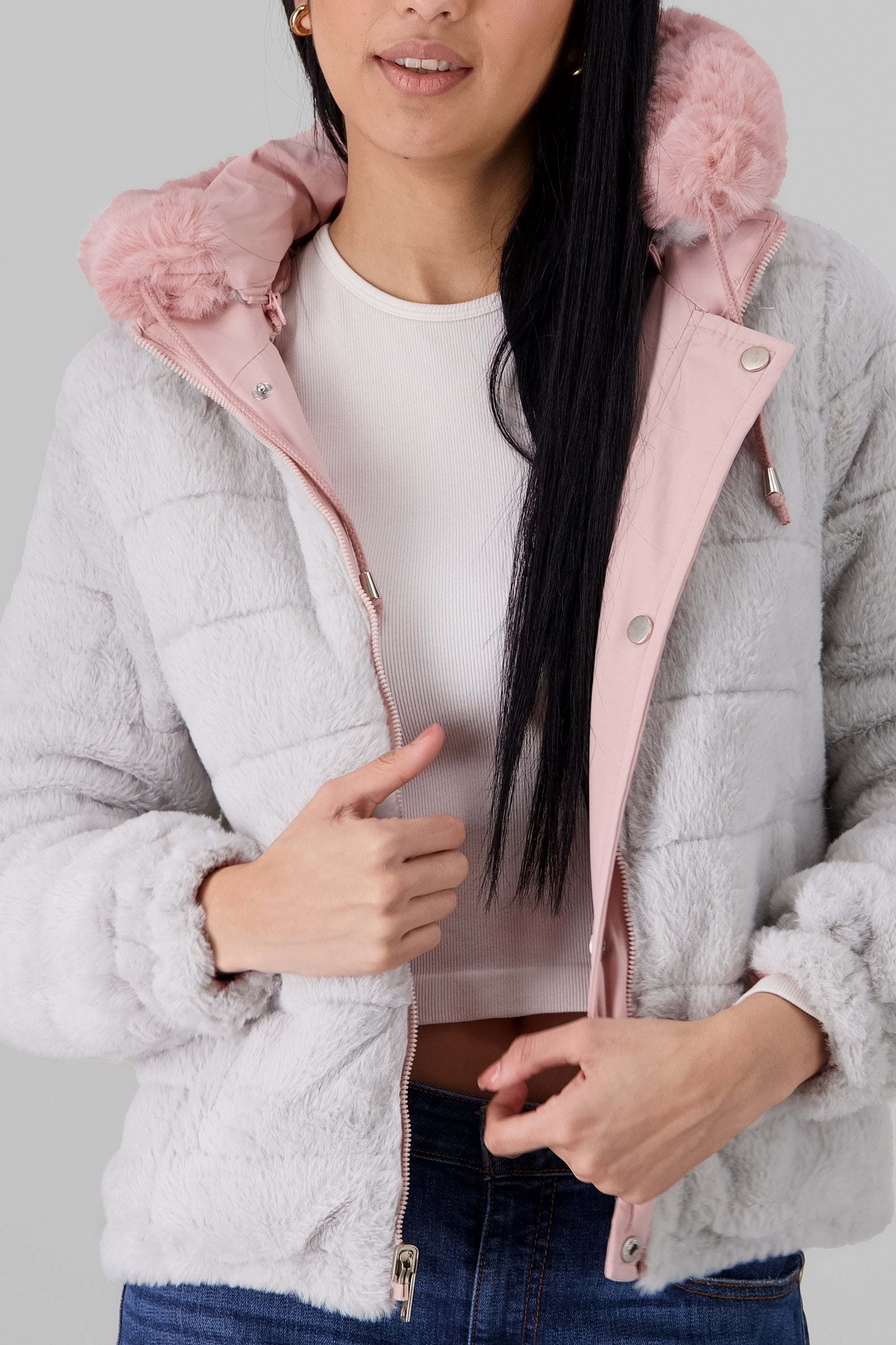 Short Faux Fur Jacket PINK