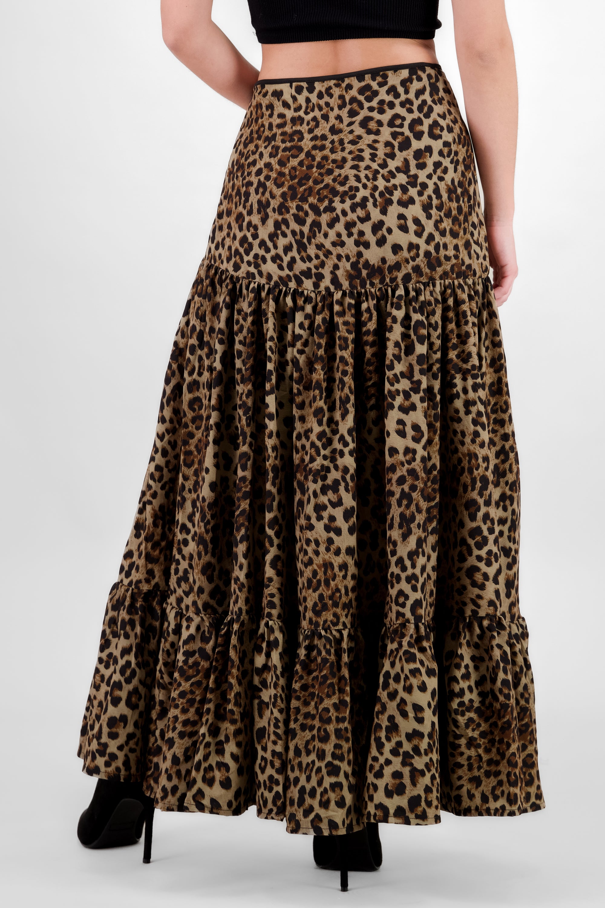 Animal Print Pleated Maxi Skirt BROWN COMBO