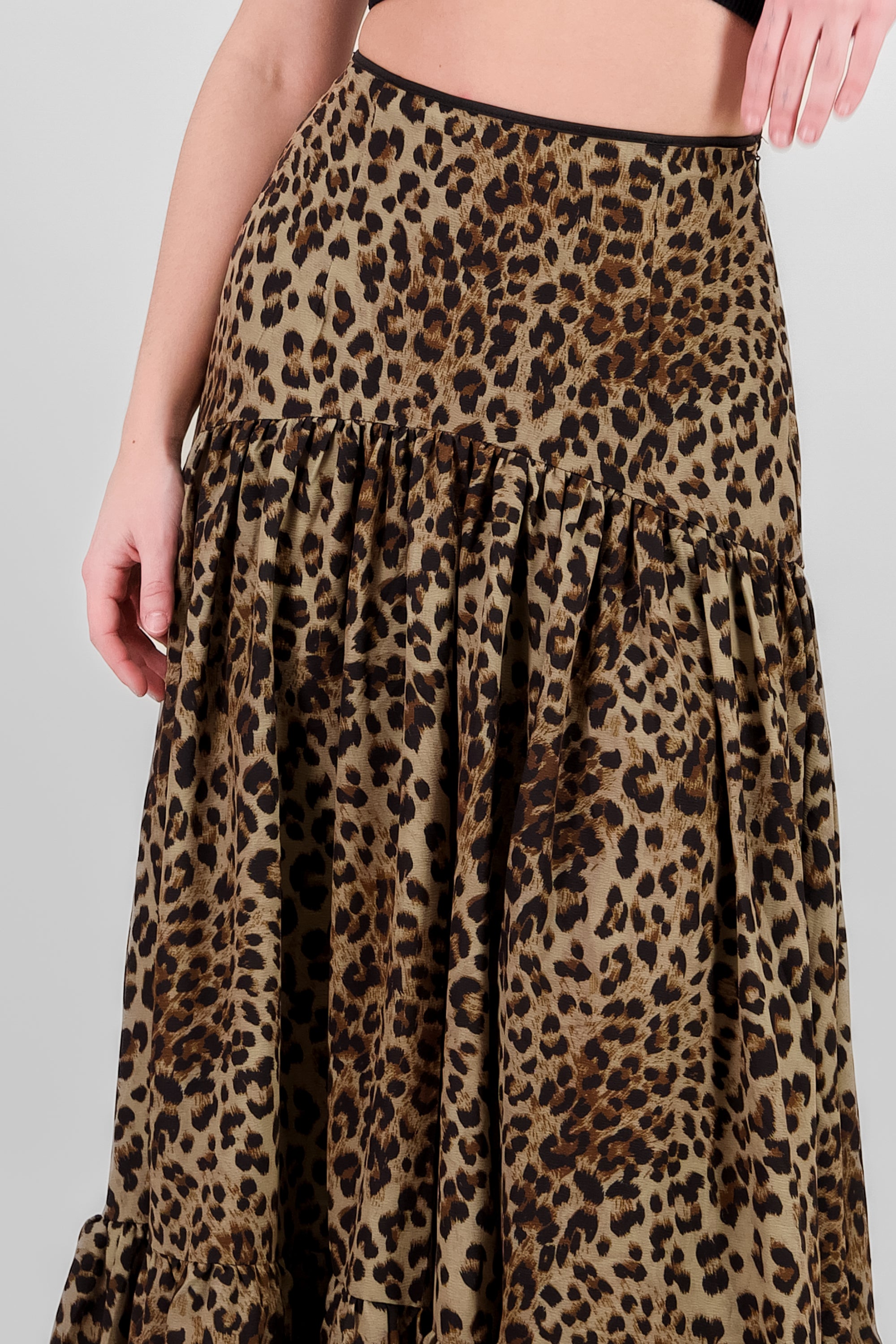 Animal Print Pleated Maxi Skirt BROWN COMBO