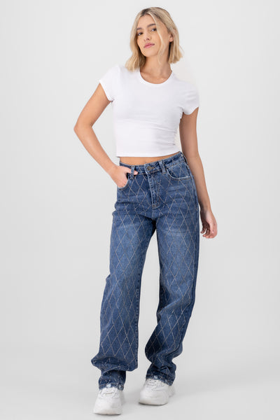 Glitter Detail Straight Jeans LIGHT WASH