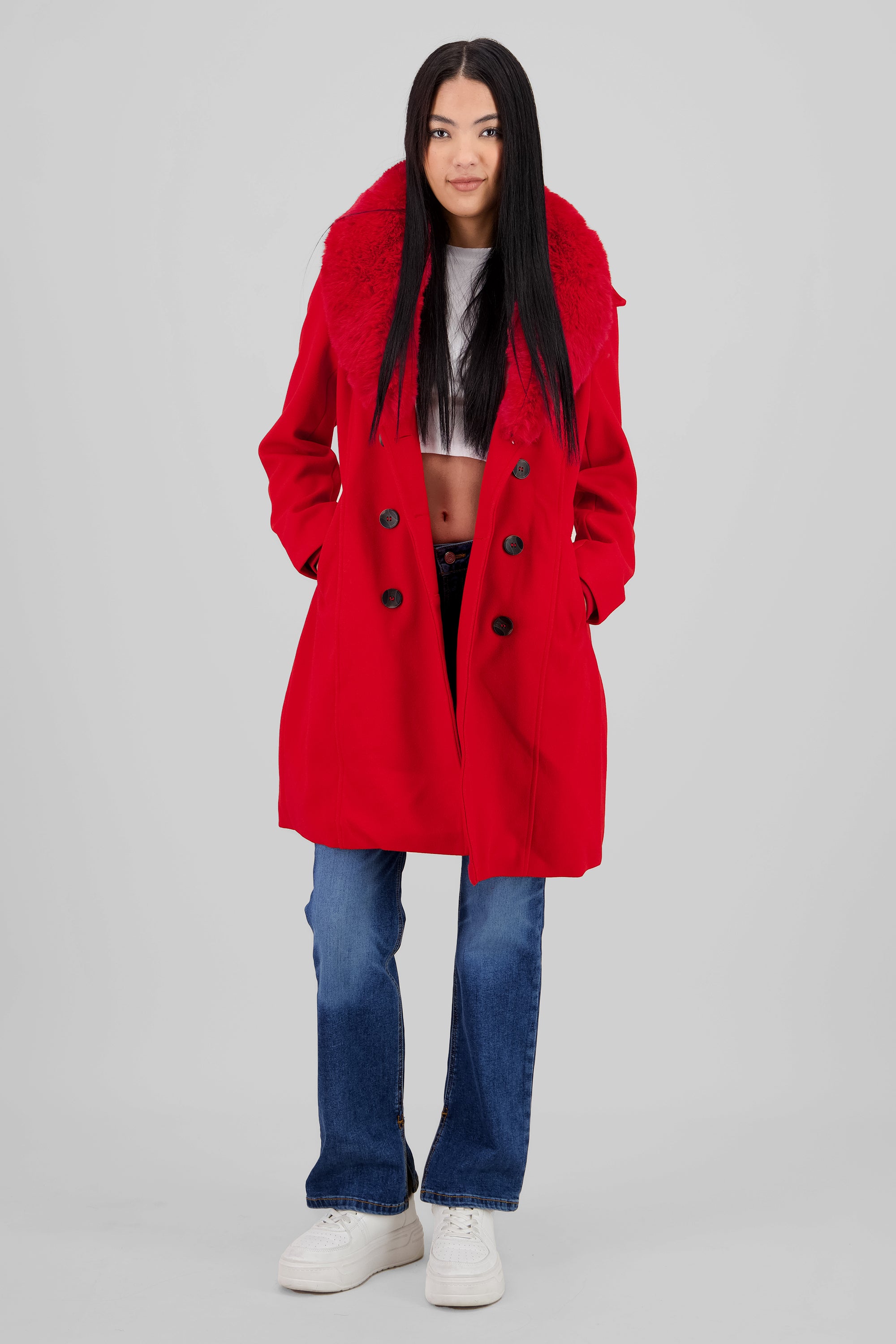 Fur Details Long Coat RED