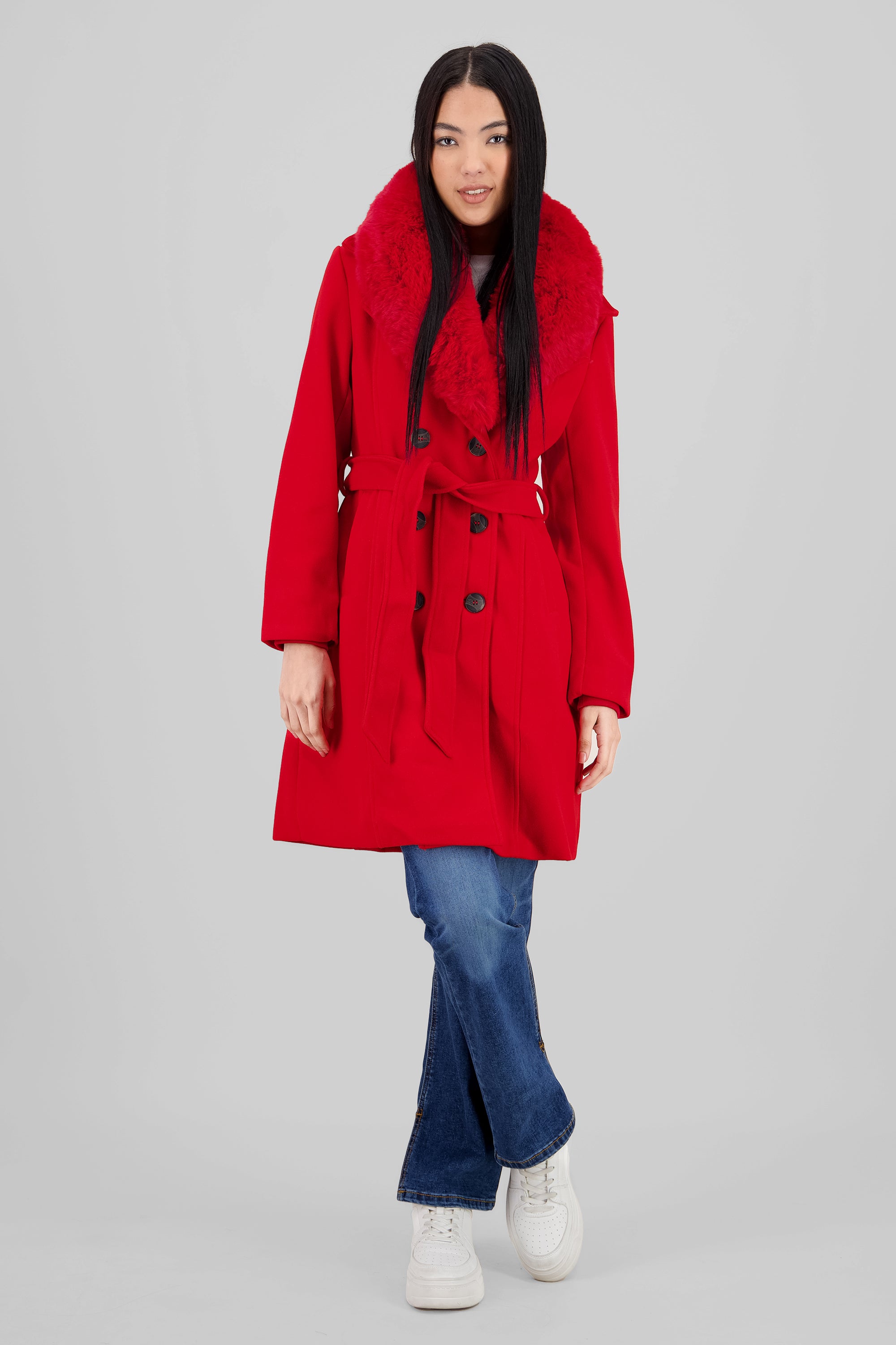 Fur Details Long Coat RED