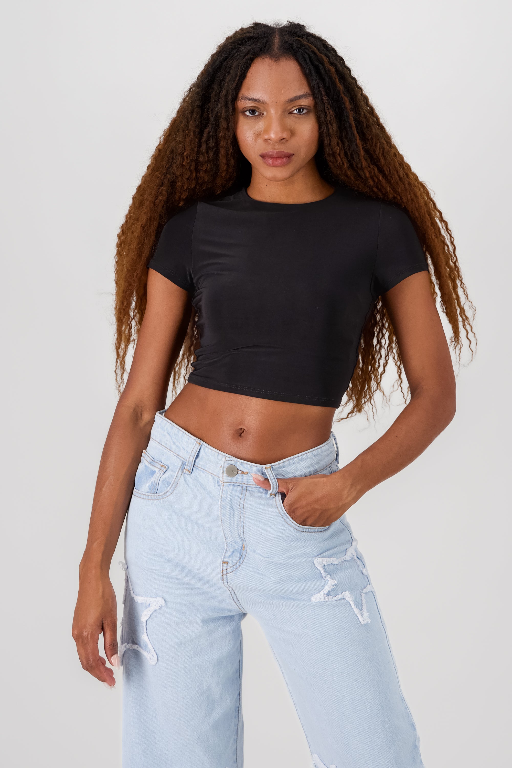 Short Sleeve Crop Top BLACK