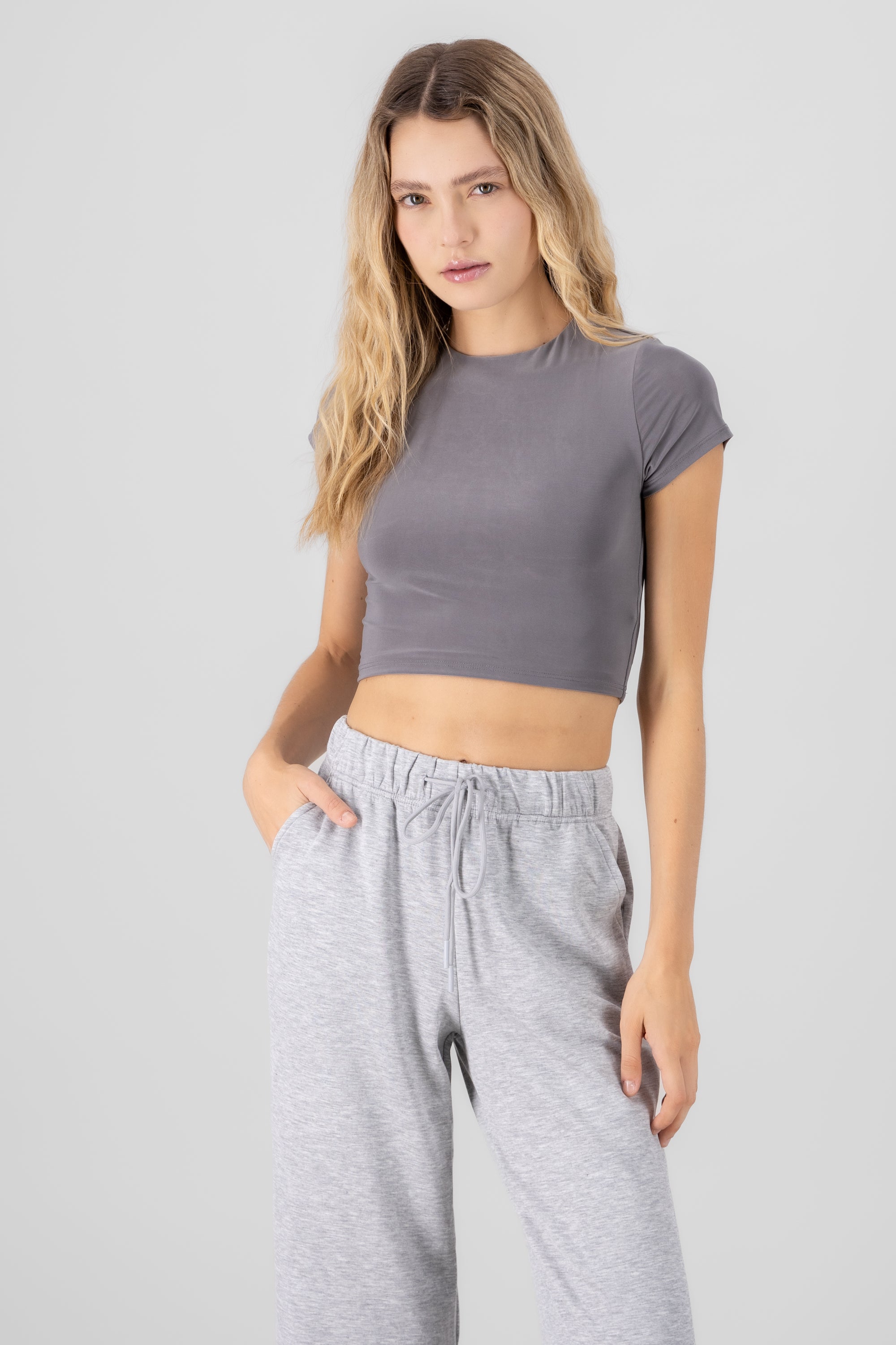 Short Sleeve Crop Top GRAY