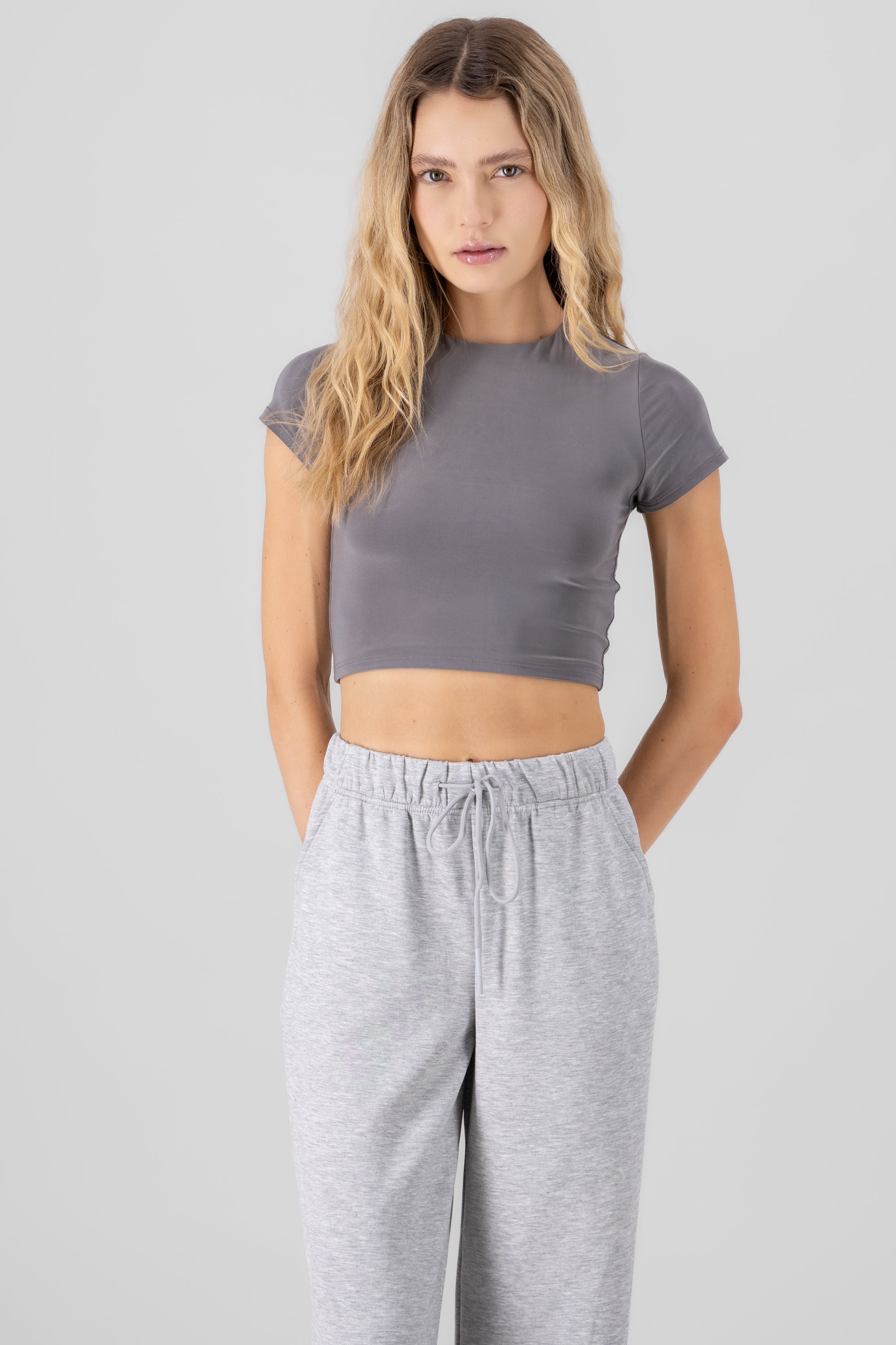 Short Sleeve Crop Top GRAY