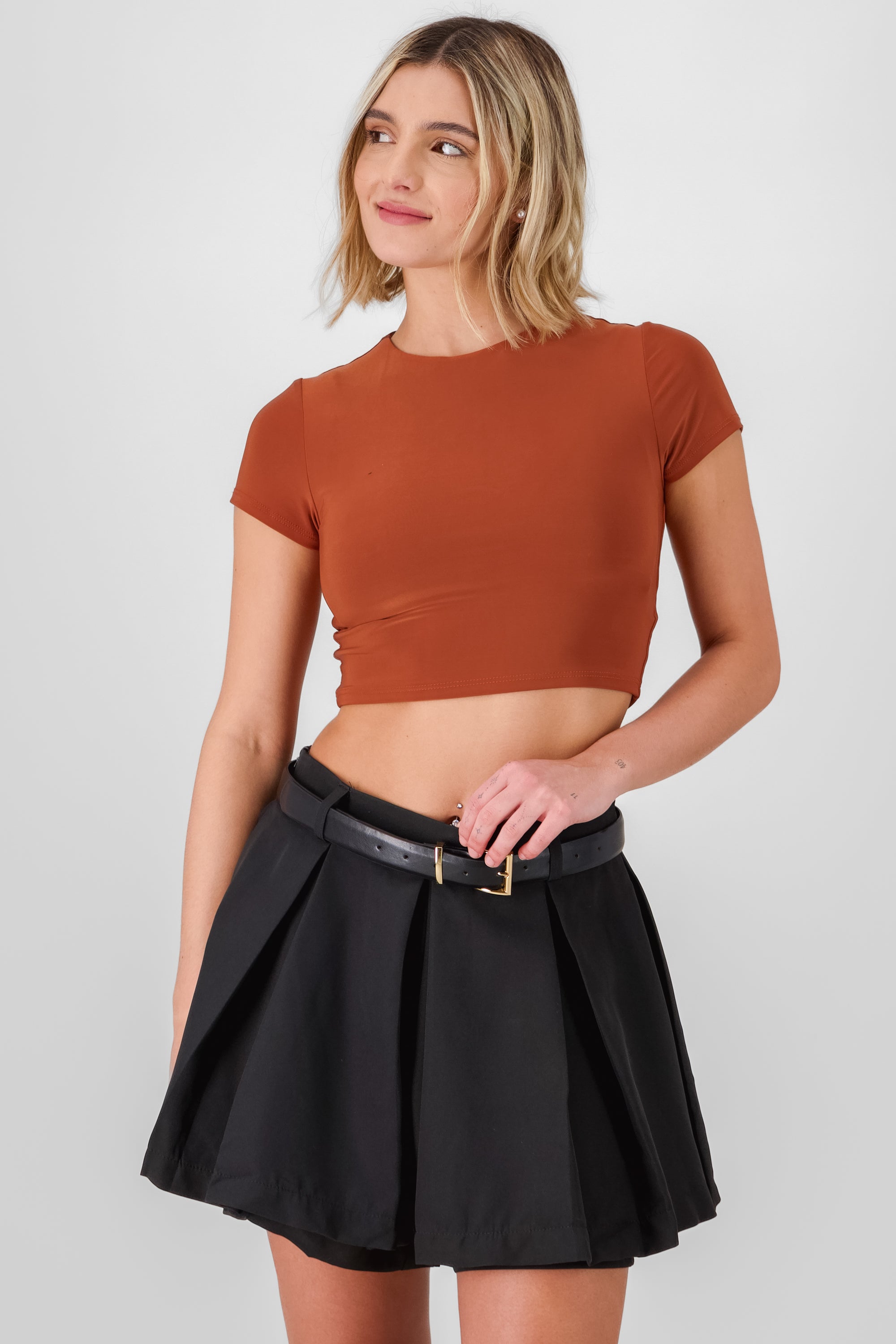 Short Sleeve Crop Top BRICK RED